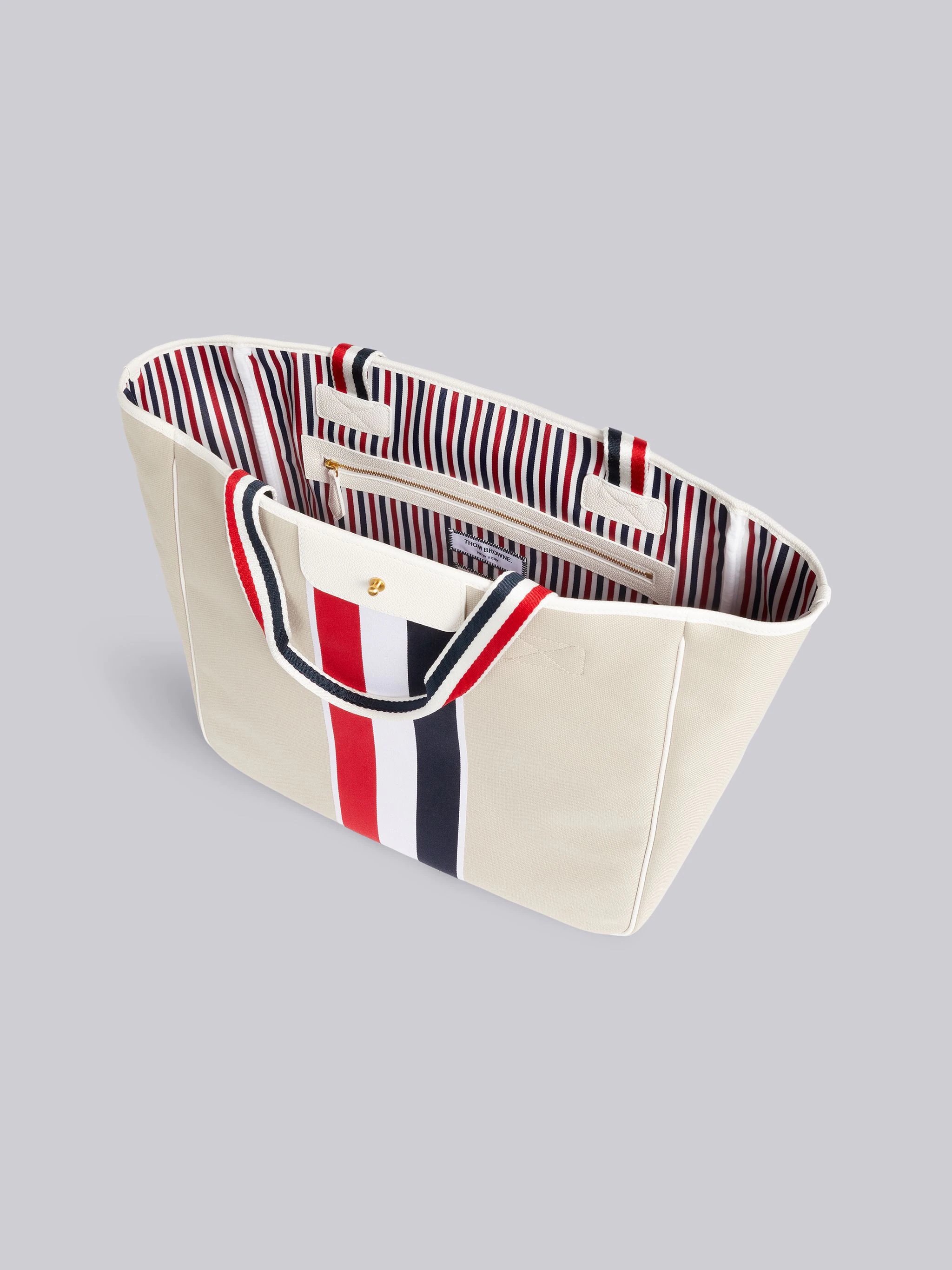 Natural Cotton Canvas Jacquard Stripe Hunting Tote - 5