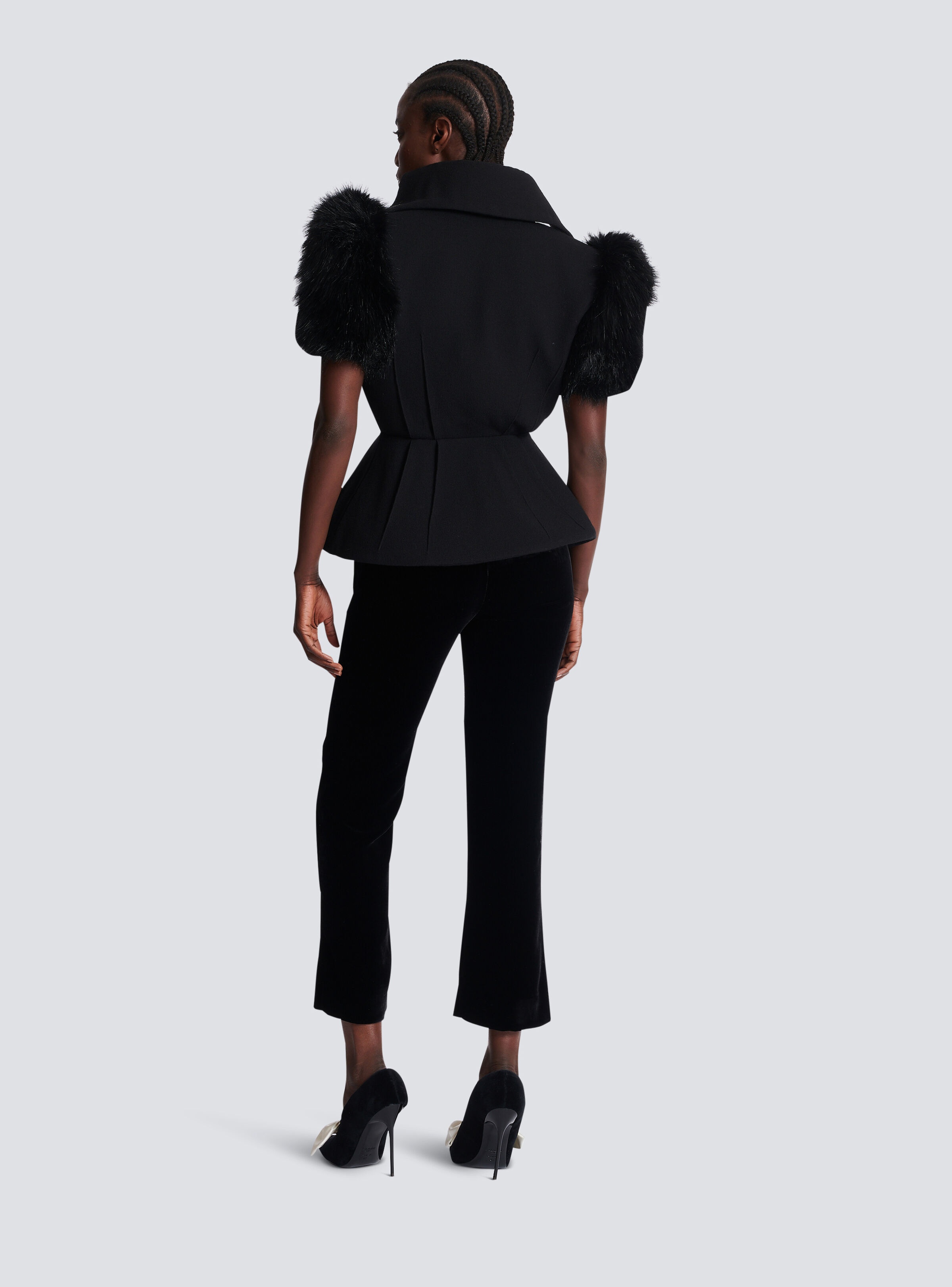 Jacket with short faux fur sleeves - 4