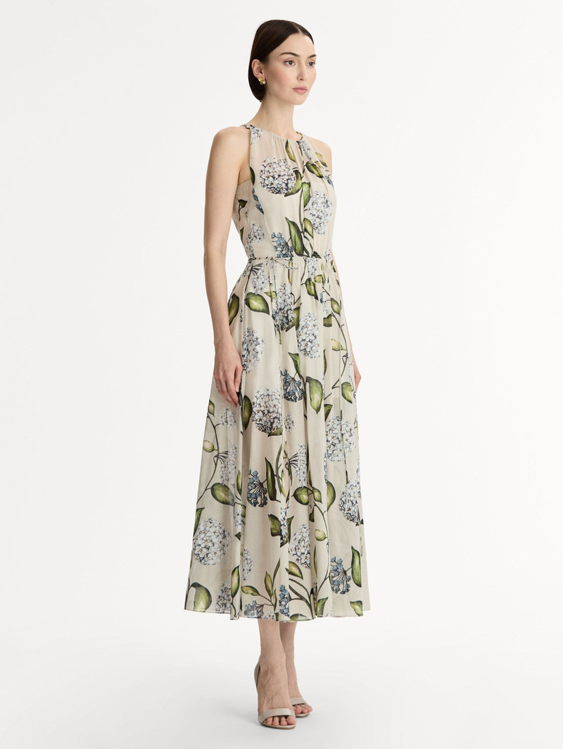 PORCELAIN FLOWER COTTON POPLIN PLEATED DRESS 4