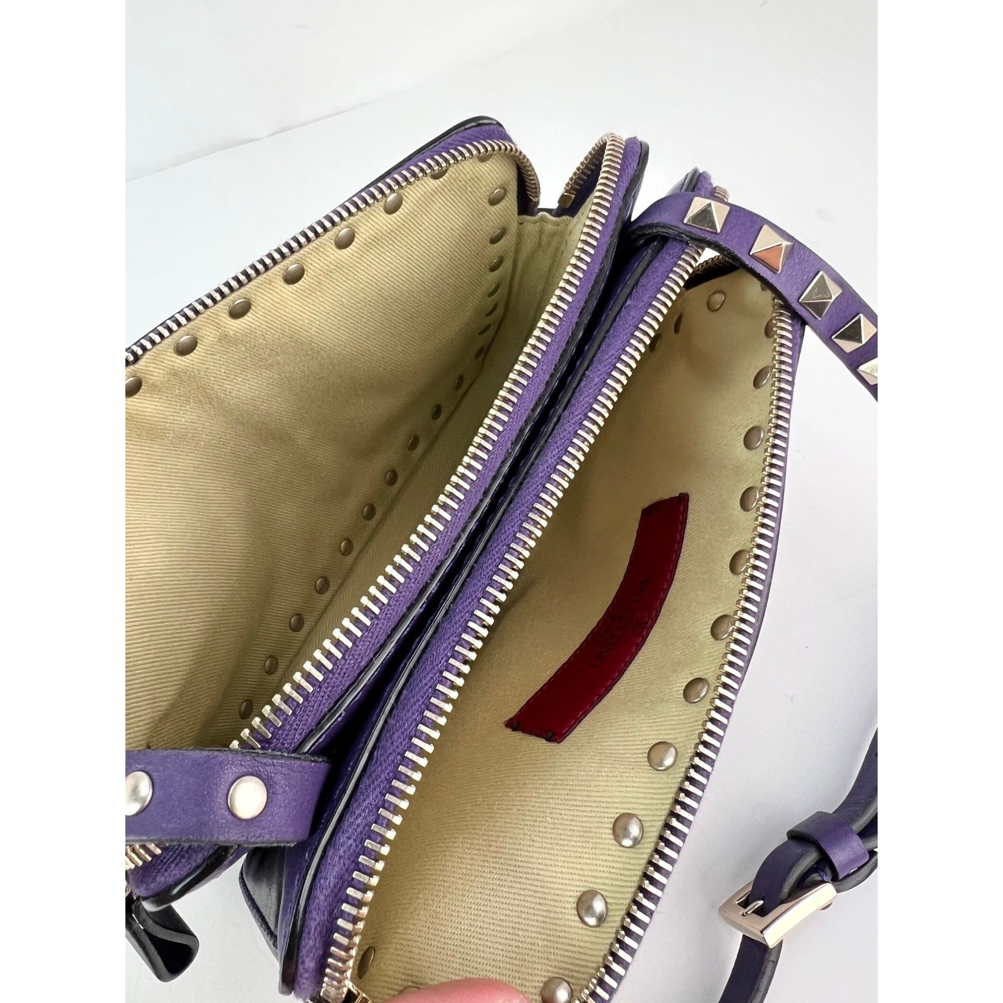 Valentino Rockstud Double Zip Purple Leather Crossbody Bag - 5
