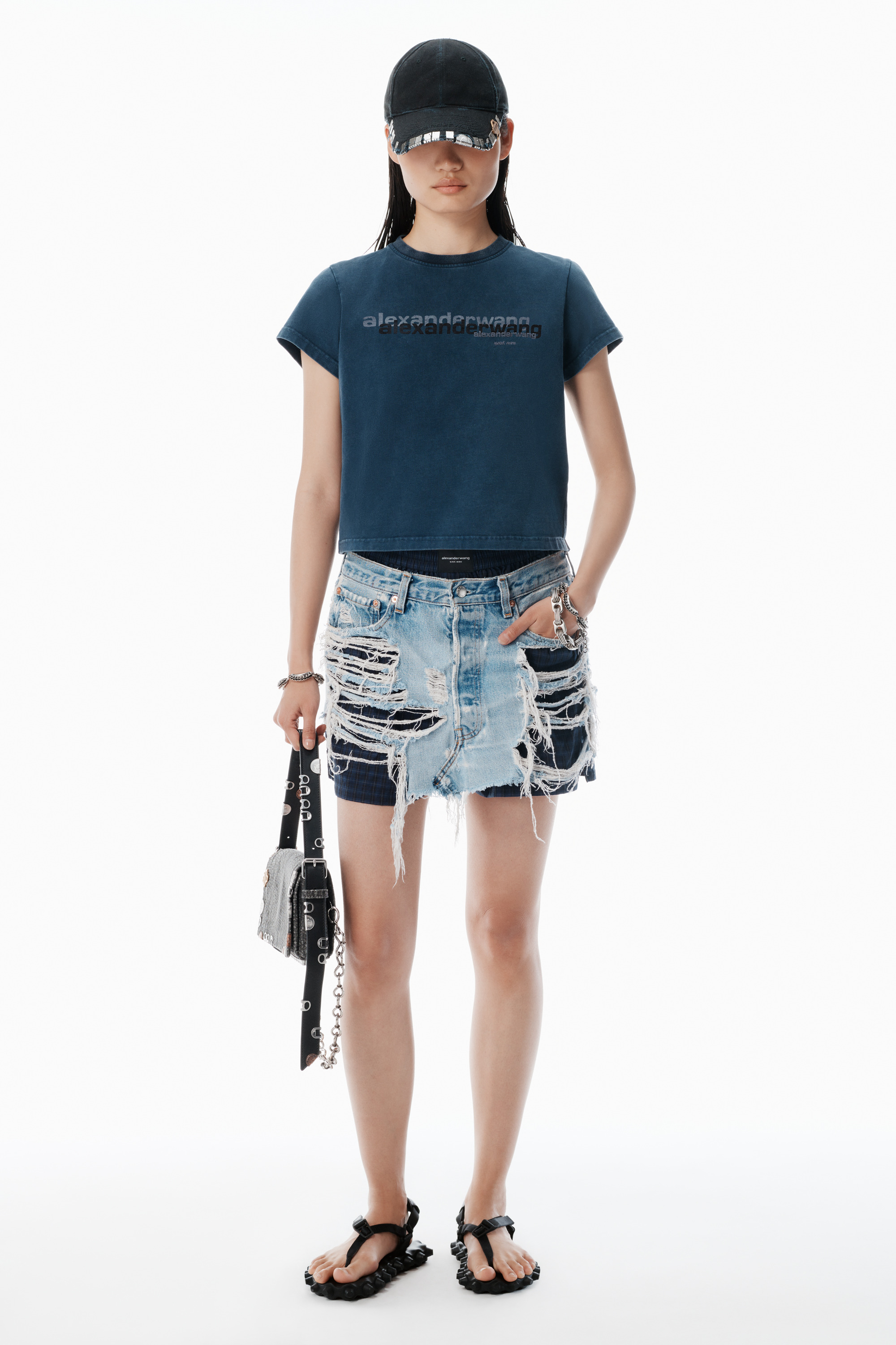 Navy Cotton Shrunken Logo Tee - 5