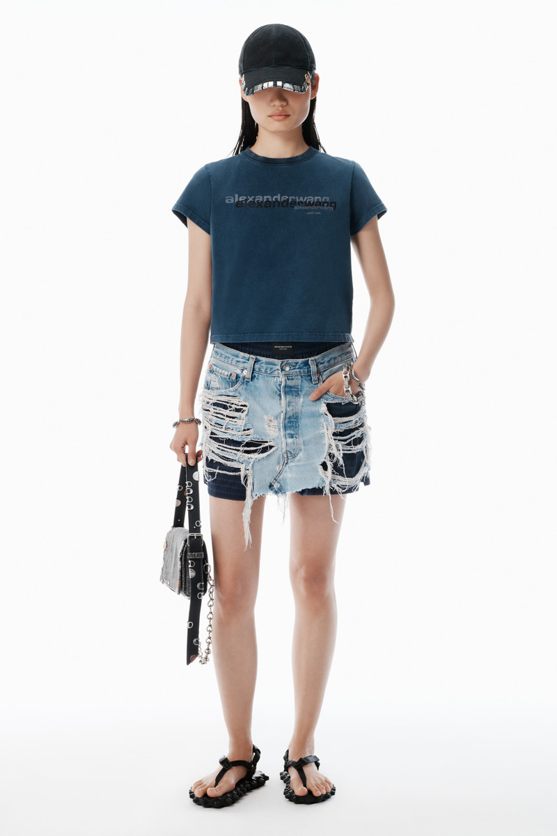 Alexander Wang Navy Cotton Shrunken Logo Tee outlook