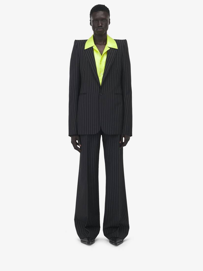 Pinstripe Stacked Shoulder Jacket - 3