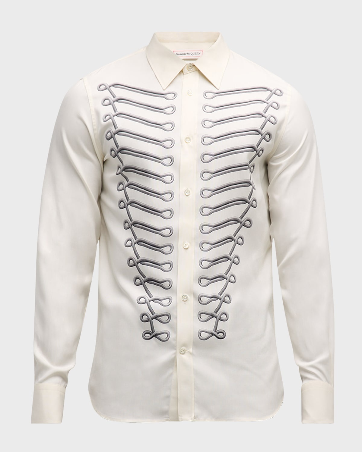 Men's Military Braiding-Print Silk Sport Shirt - 1