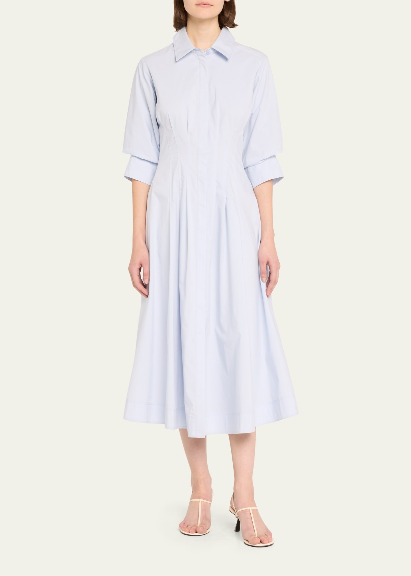 Jazz Pintuck 3/4-Sleeve Midi Shirtdress - 2