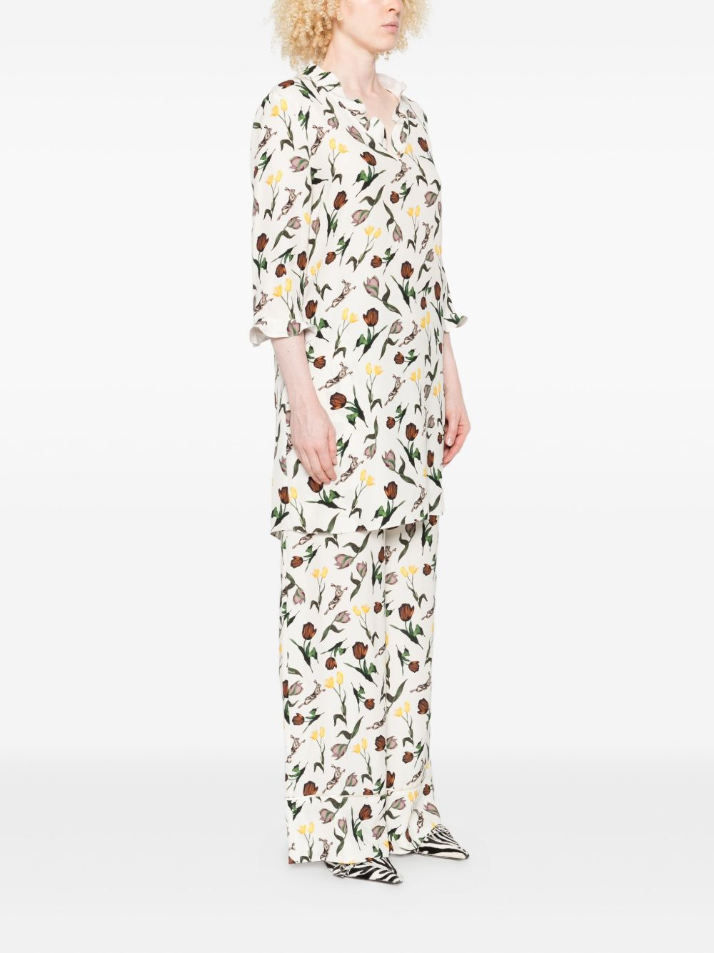 tulips-hares-print mini dress - 3