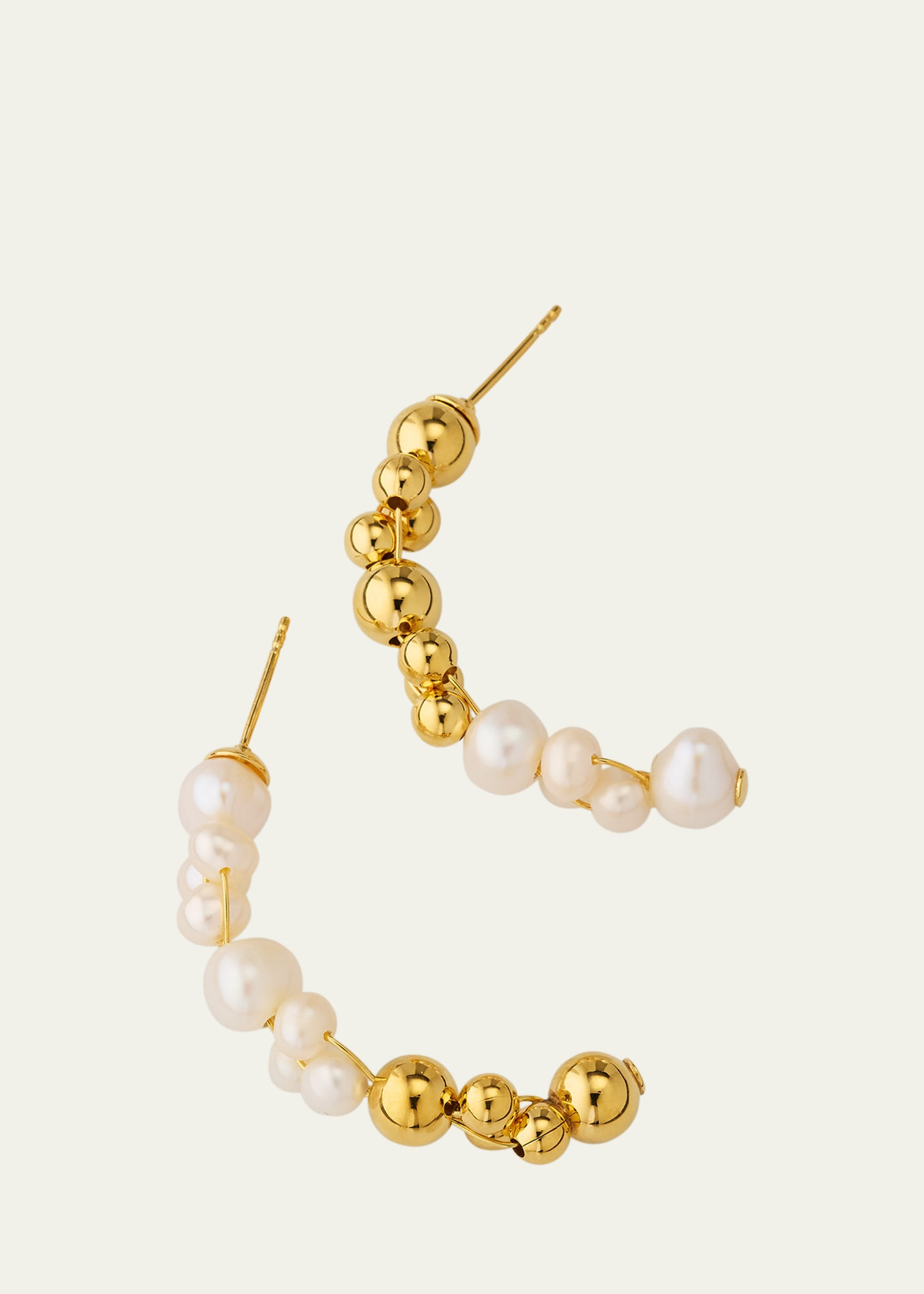 18K Gold-Plated Recycled Silver Freshwater Pearl Half Hoop Earrings - 3