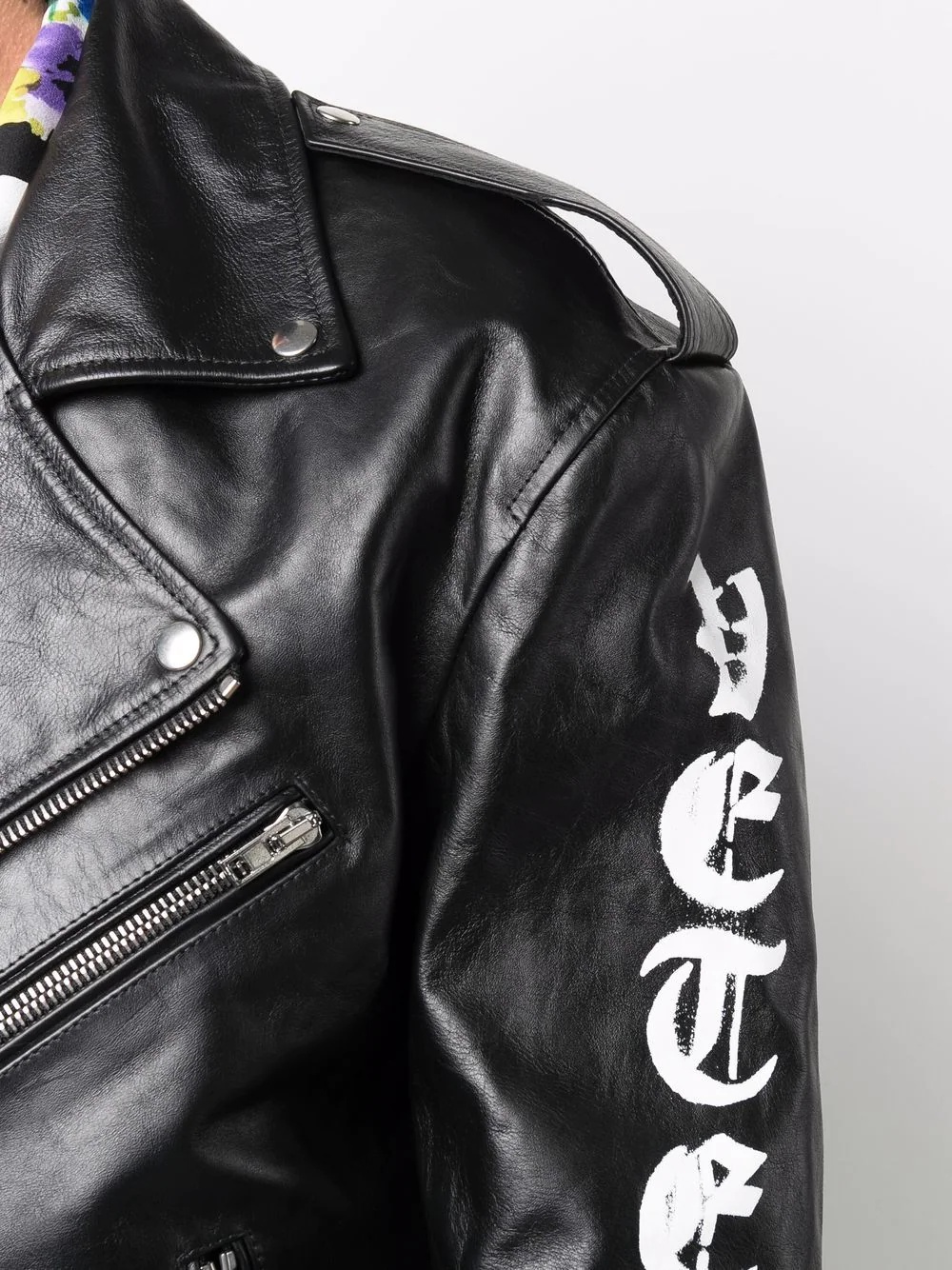 spray-paint logo biker jacket - 6