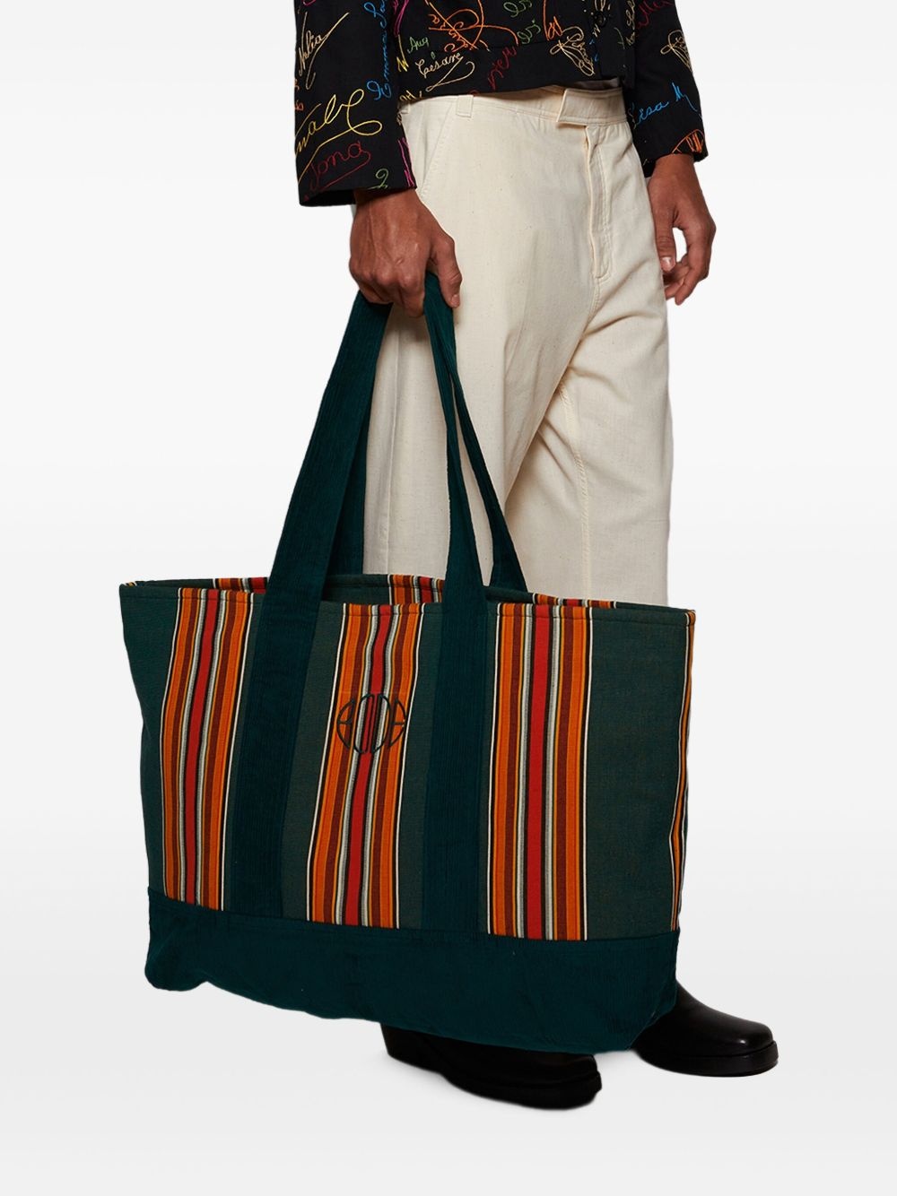 Parakeet stripe-pattern tote bag - 2