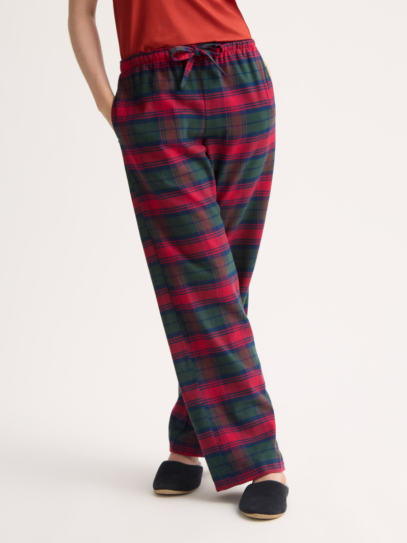 Derek Rose Women's Lounge Pants Kelburn Brushed Cotton Burgundy Red & Green Check outlook