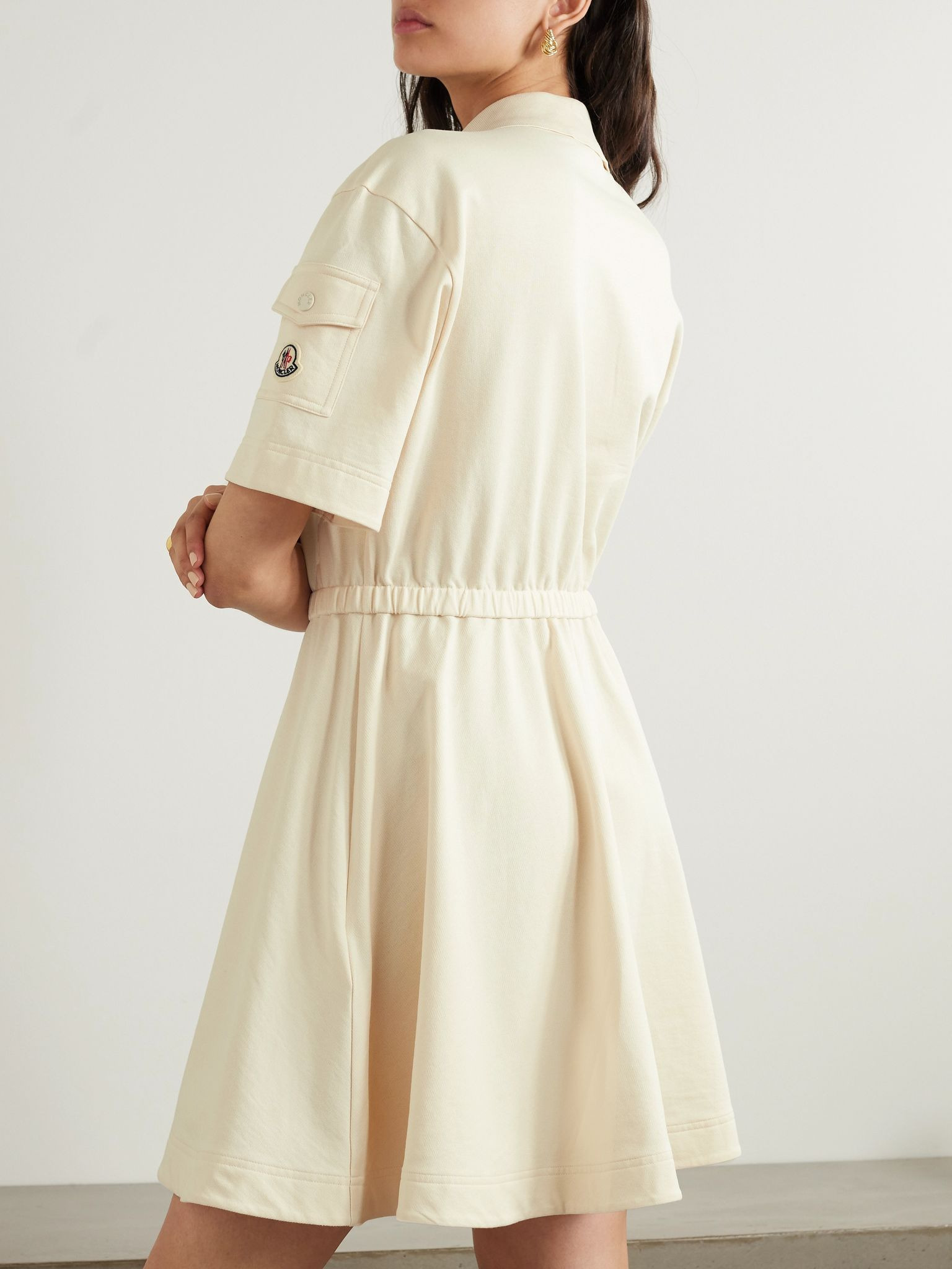 Pleated cotton-piqué mini shirt dress Ecru - 3