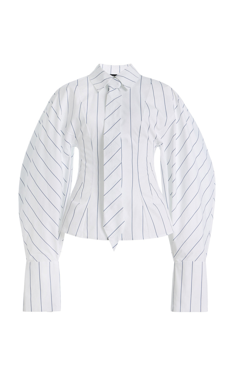 Tie-Detailed Cotton Poplin Shirt stripe 1