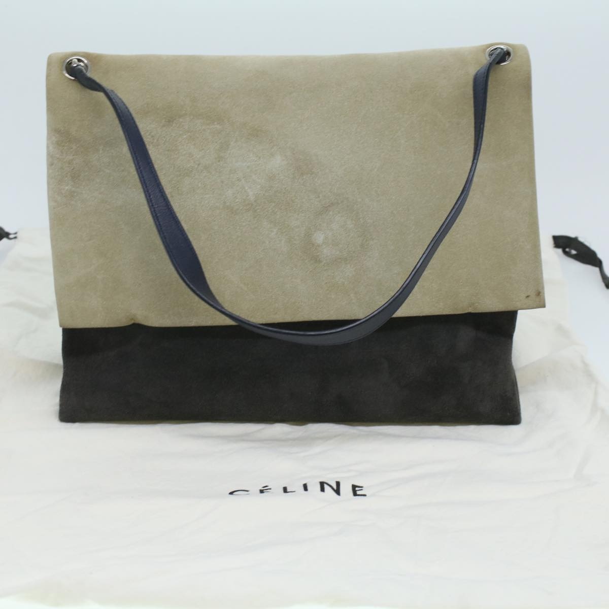 CELINE Shoulder Bag Suede Beige Blue Black - 12