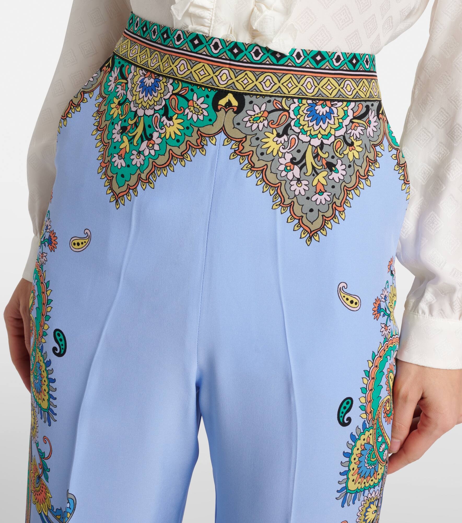 Floral silk crêpe de chine wide-leg pants - 4