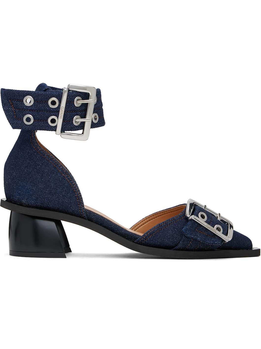 Navy Feminine Buckle Open Cut Heels - 1