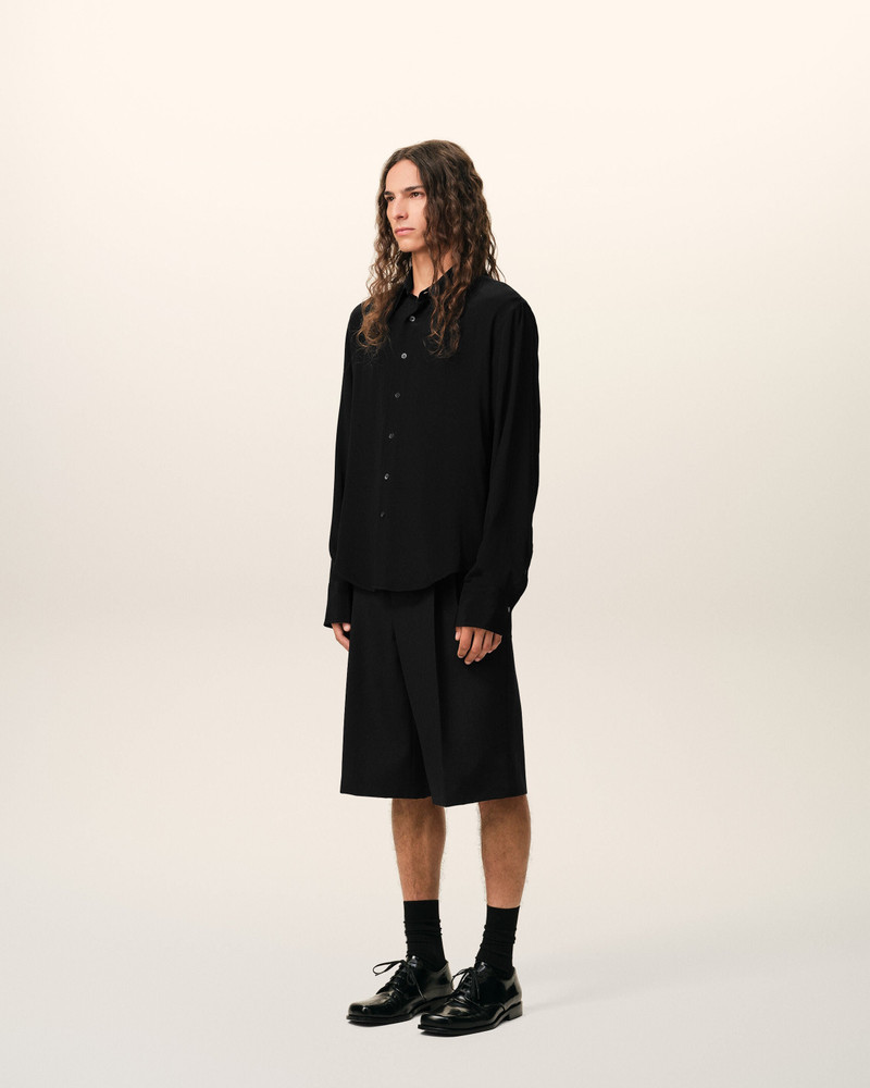 BLACK BLENDED SILK SHARP COLLAR ADJUSTED SHIRT 6
