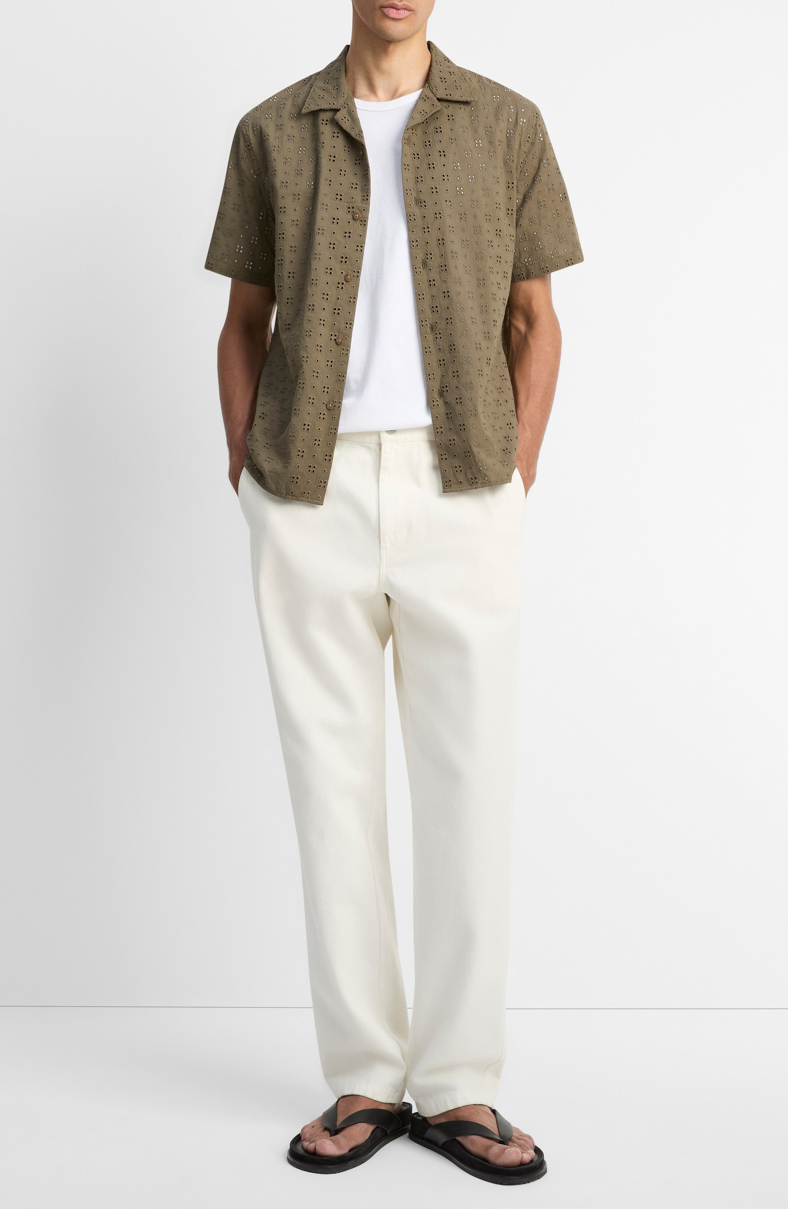 Vince Floral Eyelet Cotton Camp Shirt in Dome at Nordstrom - 3
