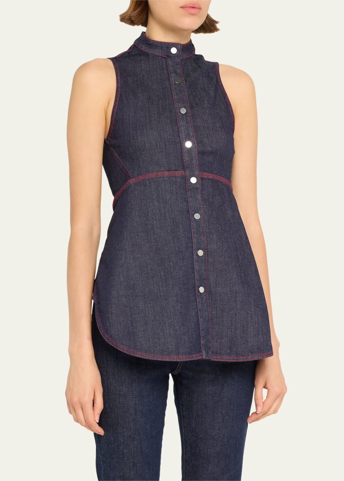 Denim Button Down Flared Blouse - 4