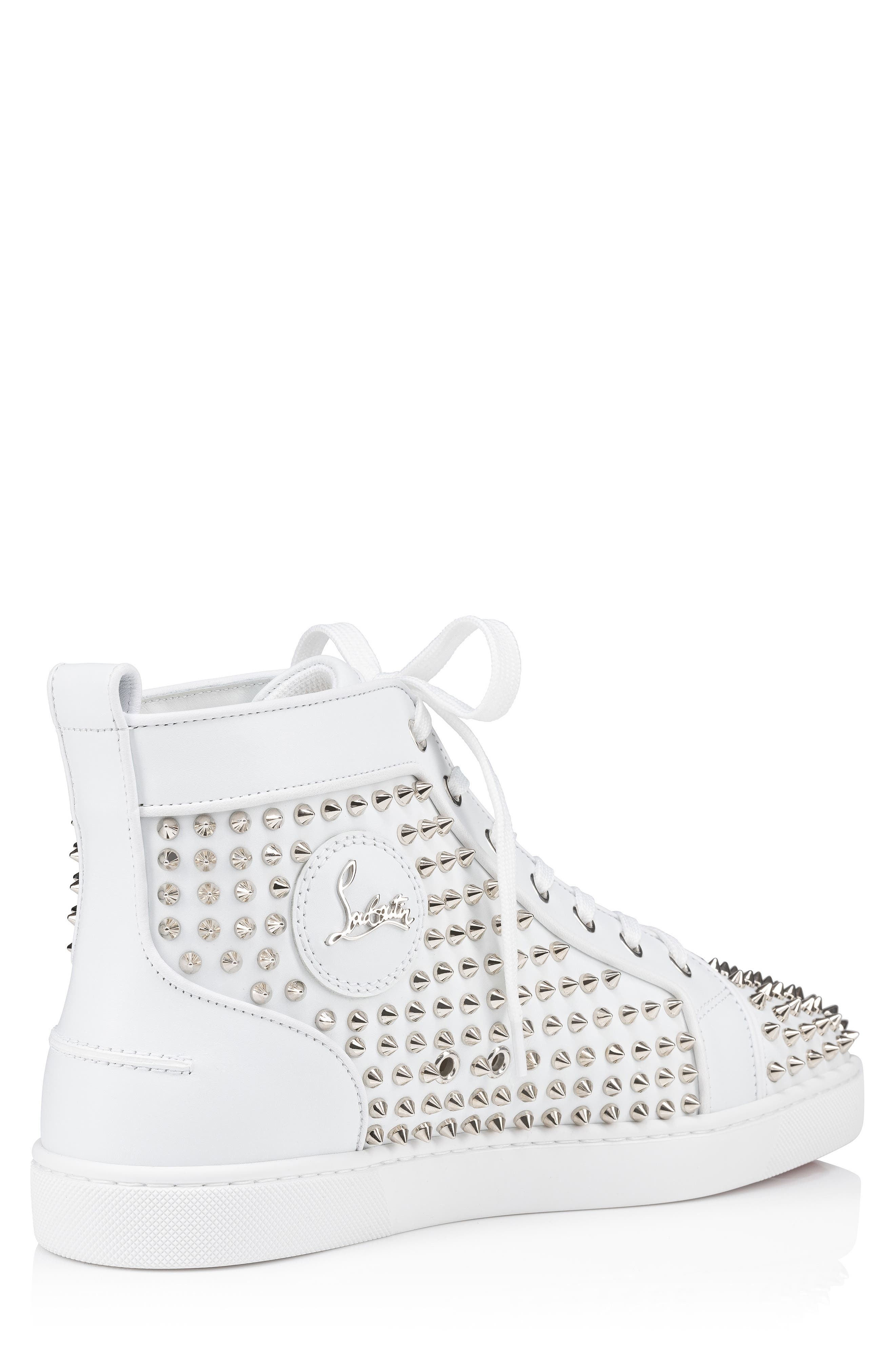 Christian Louboutin Louis Allover Spikes High Top Sneaker in White/Silver at Nordstrom - 2