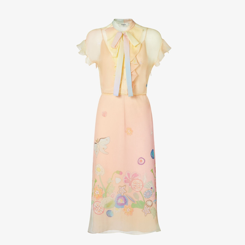 Fantastic Fendi Future Dress Pink and yellow printed chiffon dress 1