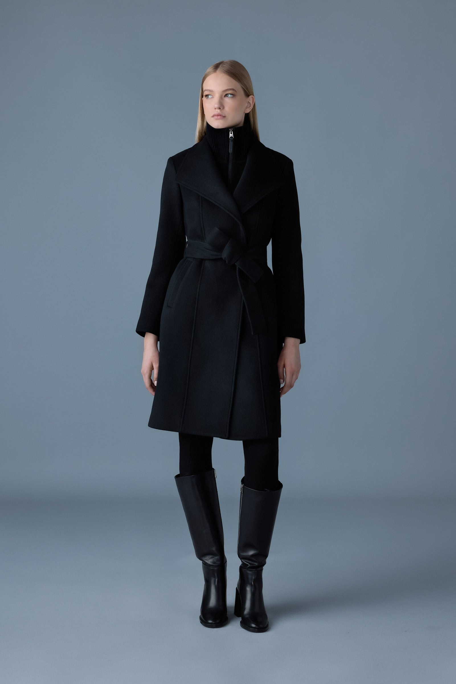 NORITA-Z 2-in-1 double face wool coat with sash - 2