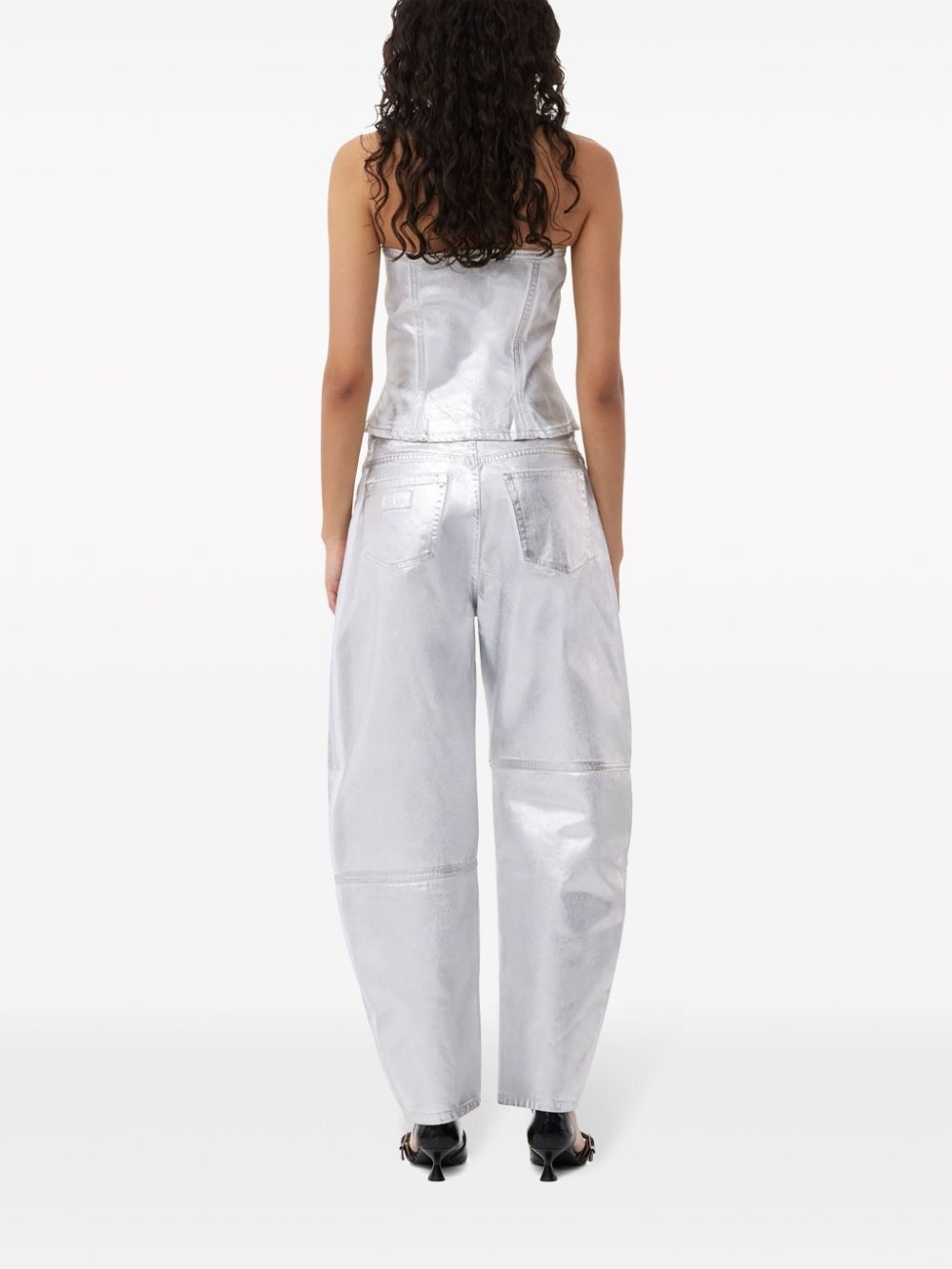 foiled-finish organic-cotton denim top - 4