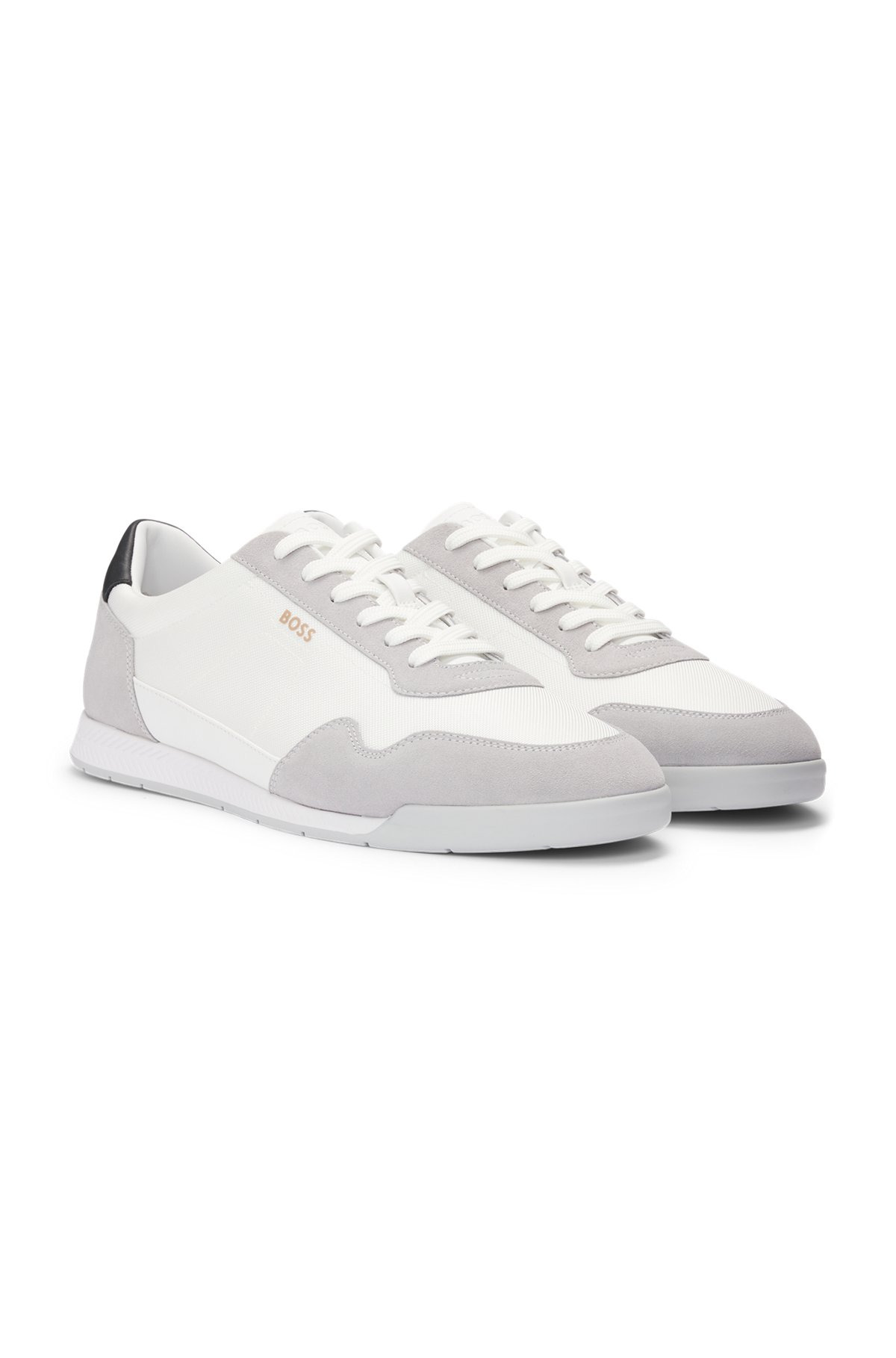 MIXED-MATERIAL LACE-UP TRAINERS WITH SUEDE TRIMS - 2