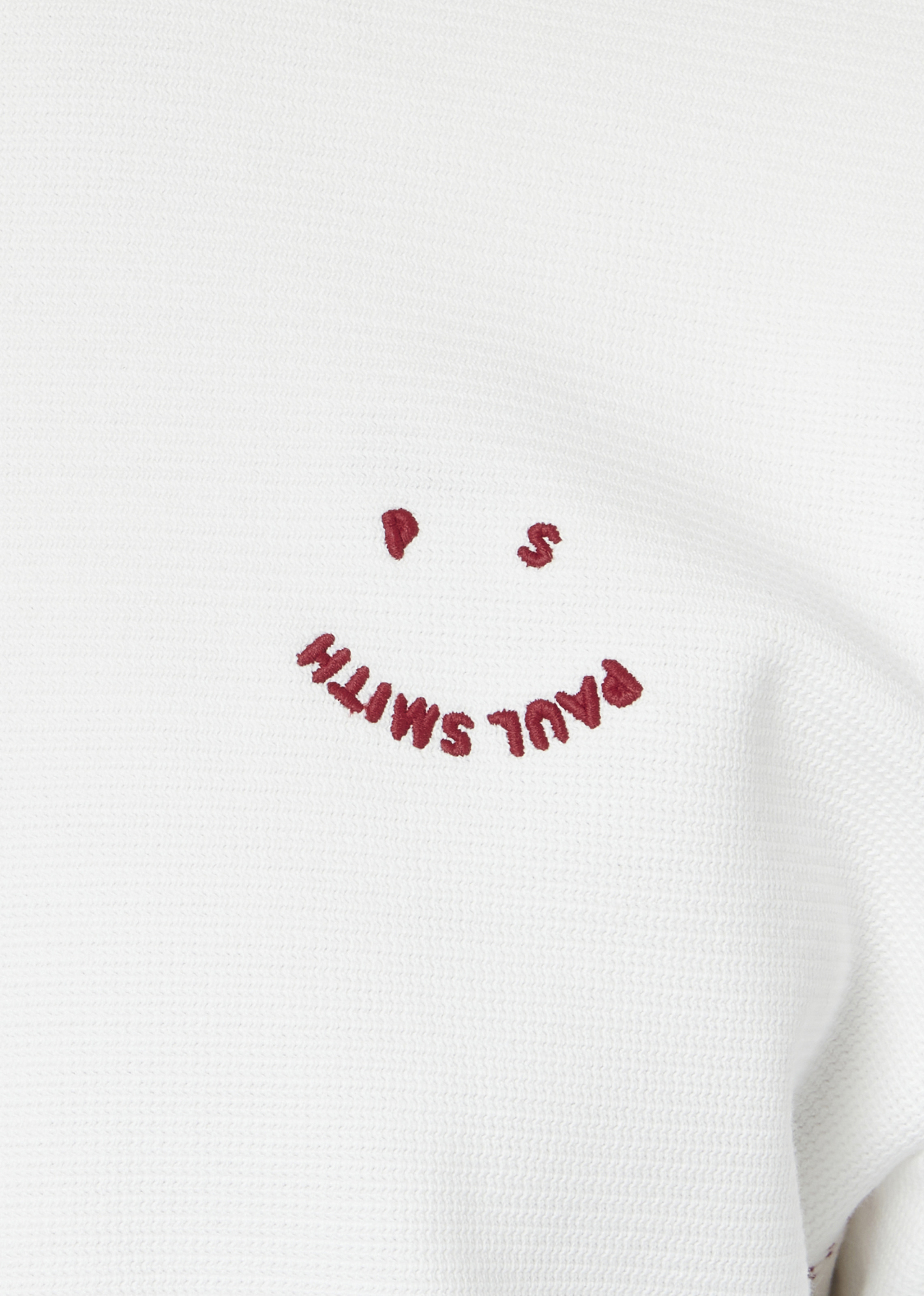 White Cotton-Blend 'Happy' Blanket-Stitch Sweatshirt - 6