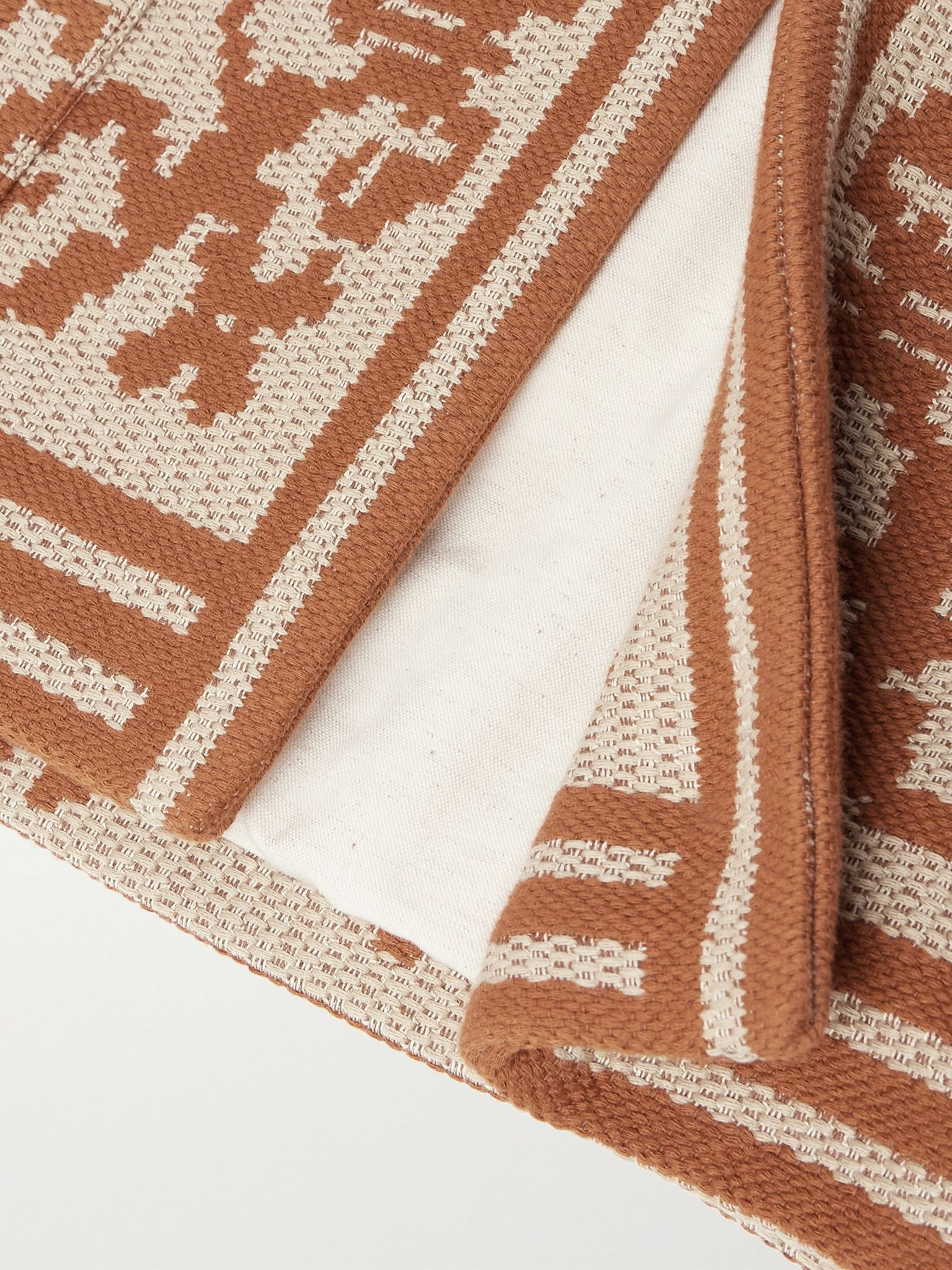 Shawl-Collar Cotton and Linen-Blend Jacquard Cardigan Brown - 5