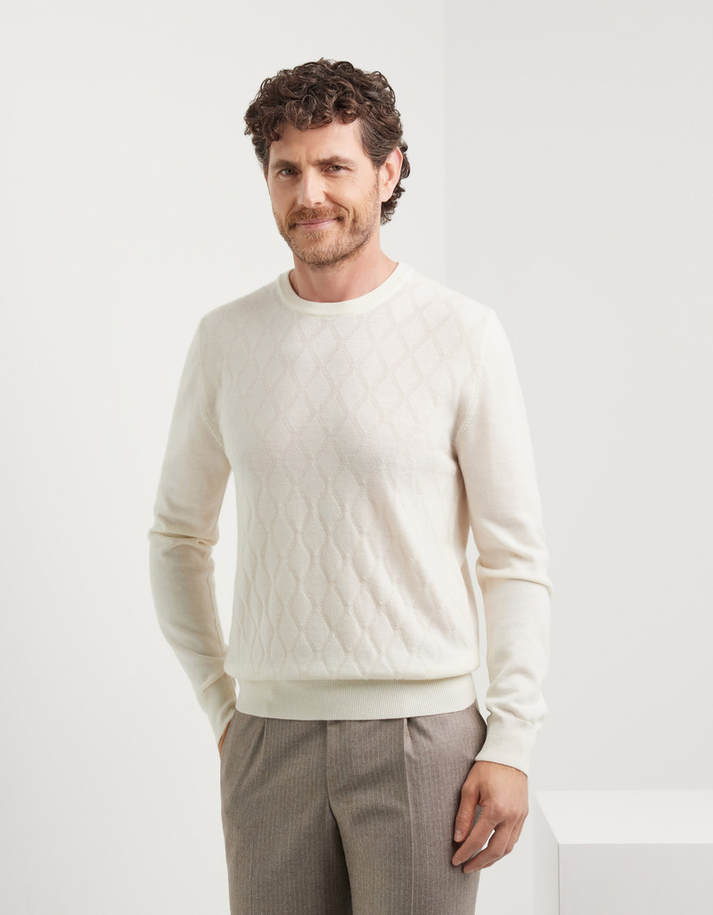CREAM CREWNECK IN PURE EXTRAFINE MERINO WOOL 3