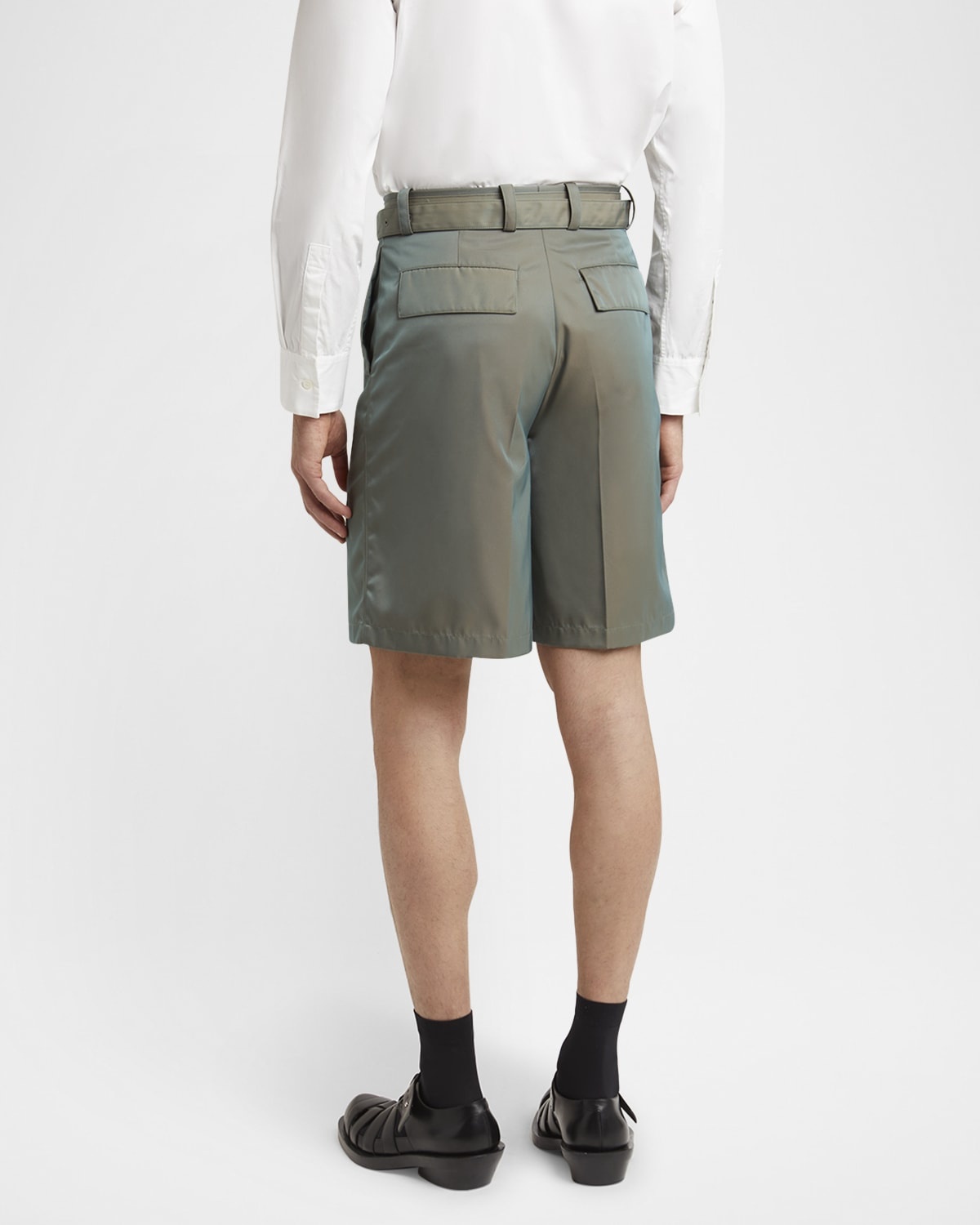 Men's Glaze Effect Self-Belt Shorts - 3