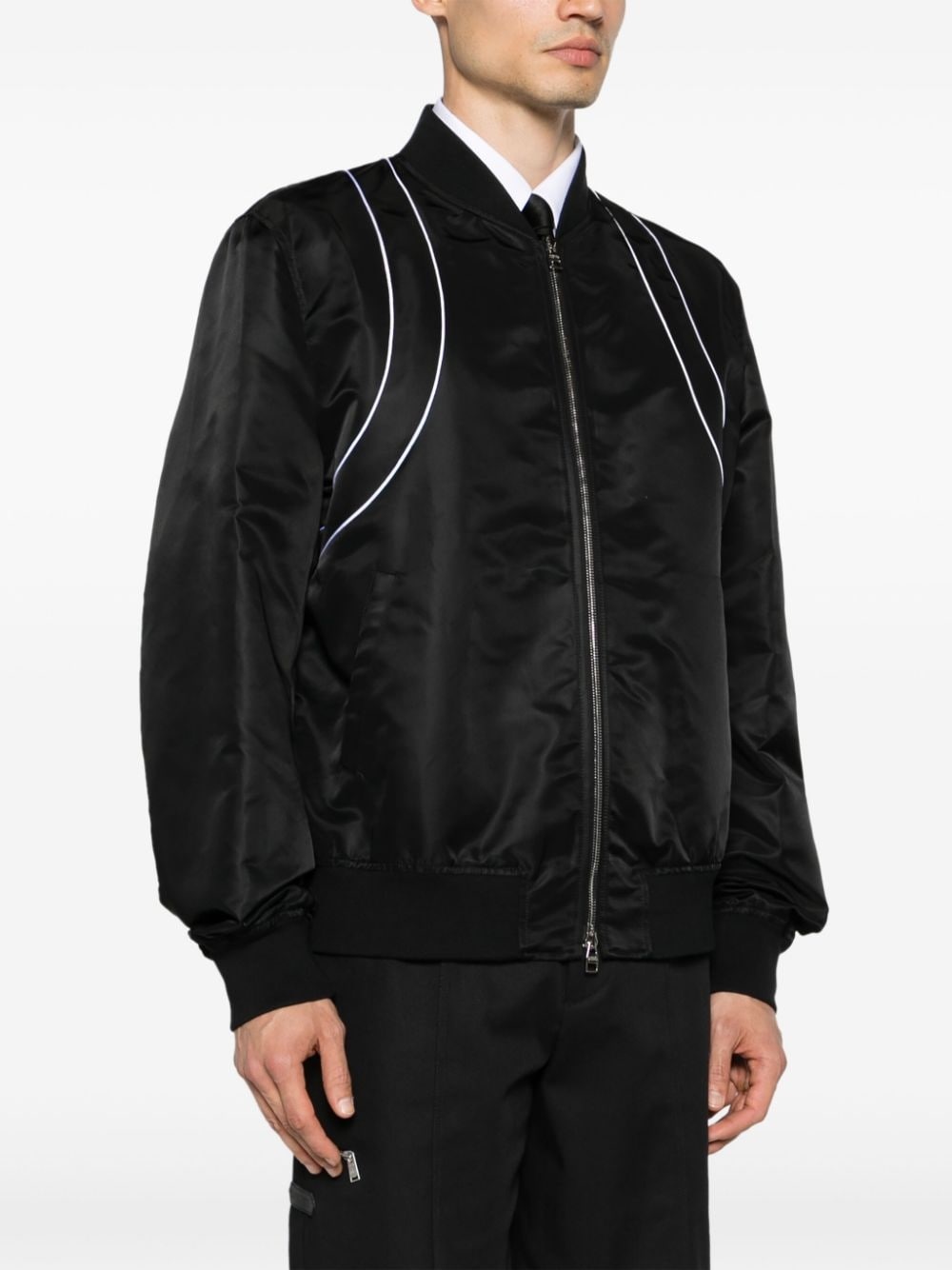 piped-trim zip-up bomber jacket - 3