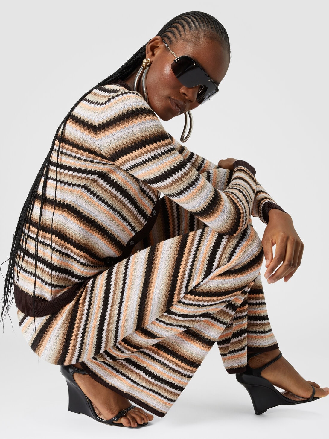 Straight trousers in striped cotton and viscose knit - 4