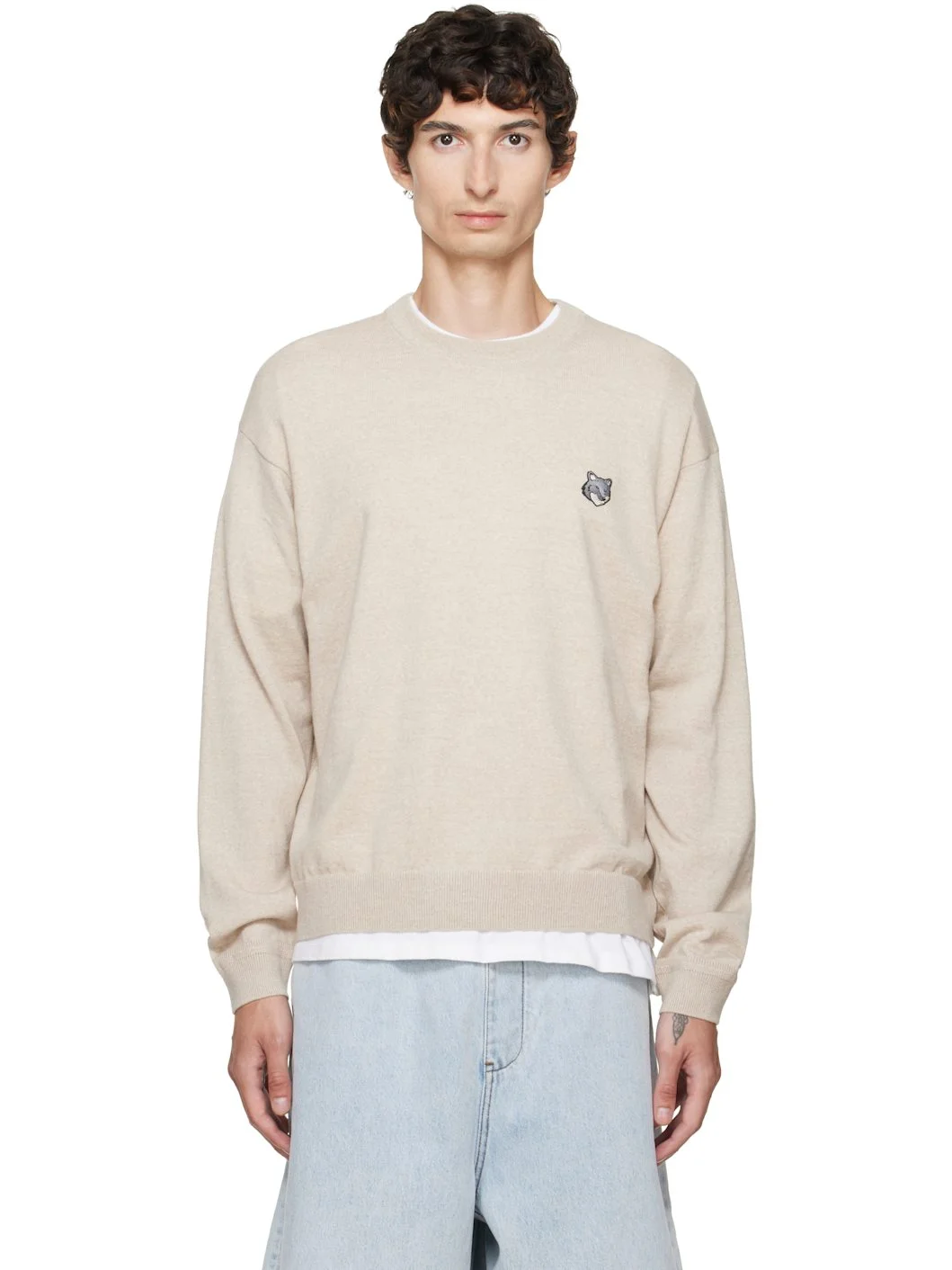 Beige Fox Head Merino Comfort Sweater - 1
