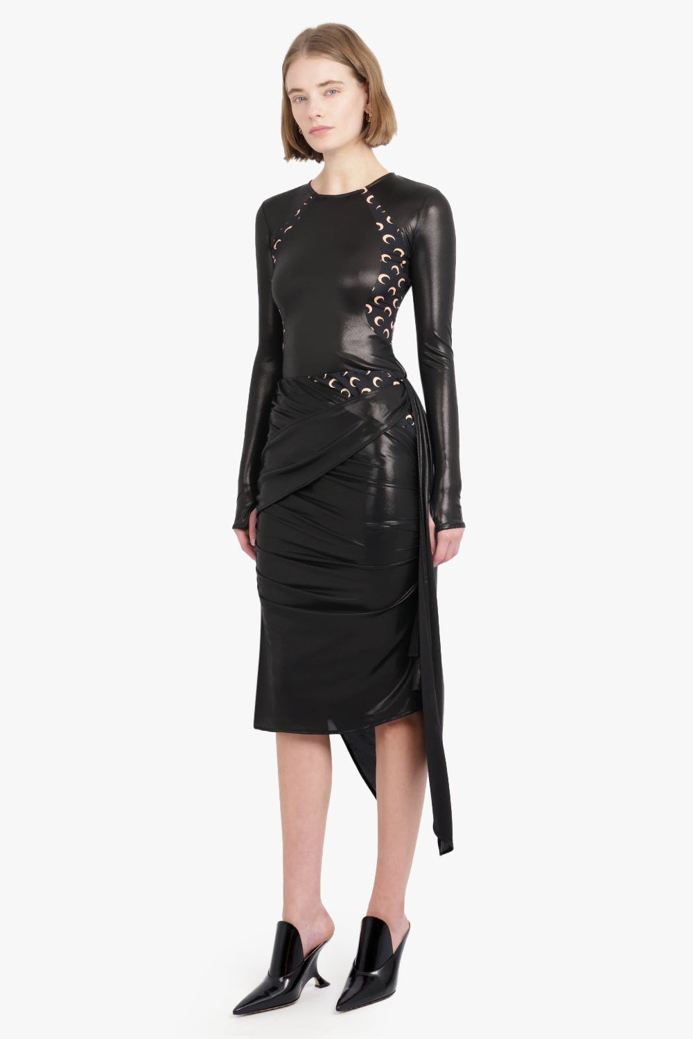 REGENERATED JERSEY DRAPED SKIRT | BLACK - 2