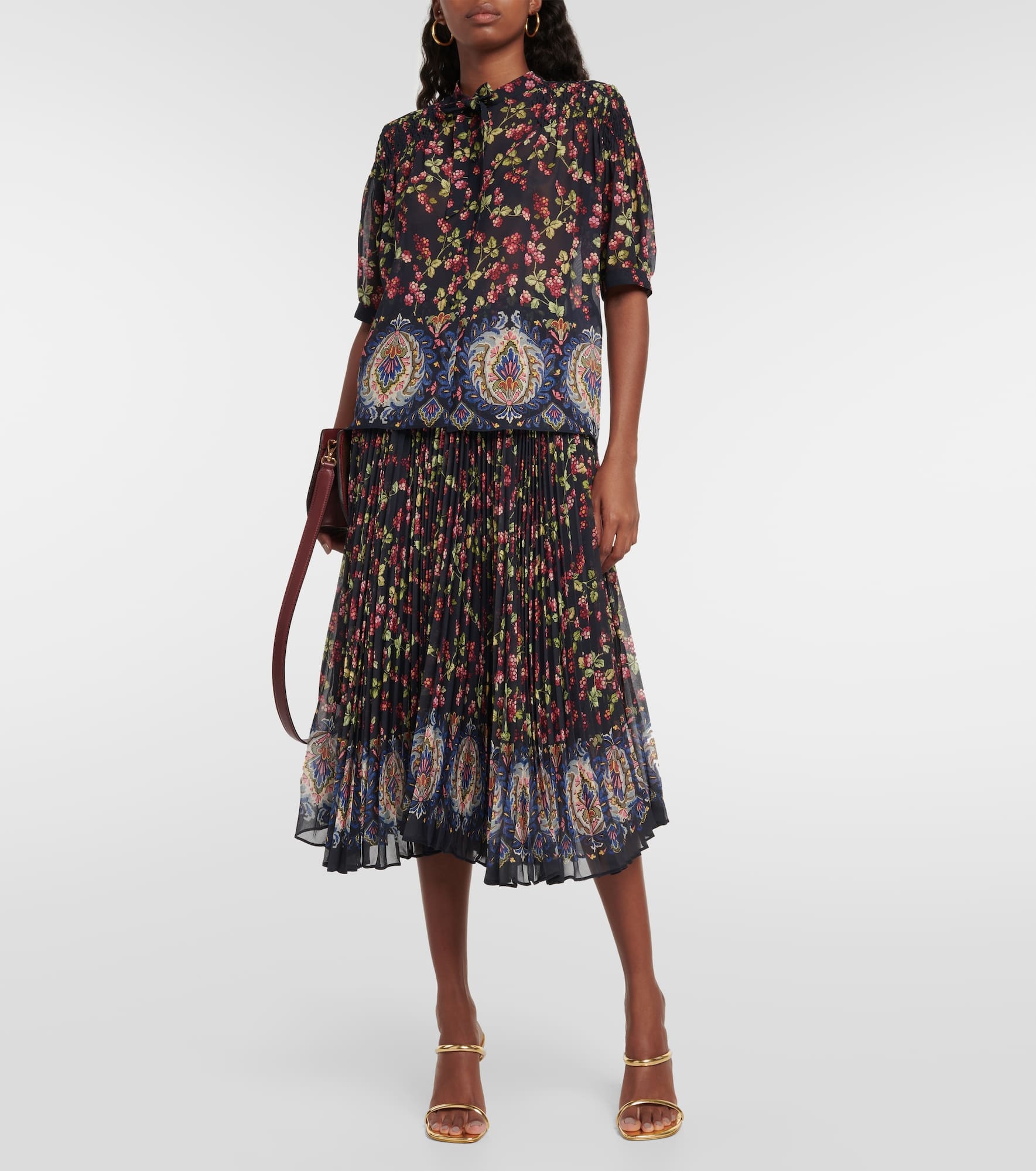 Tie-neck printed silk top - 2