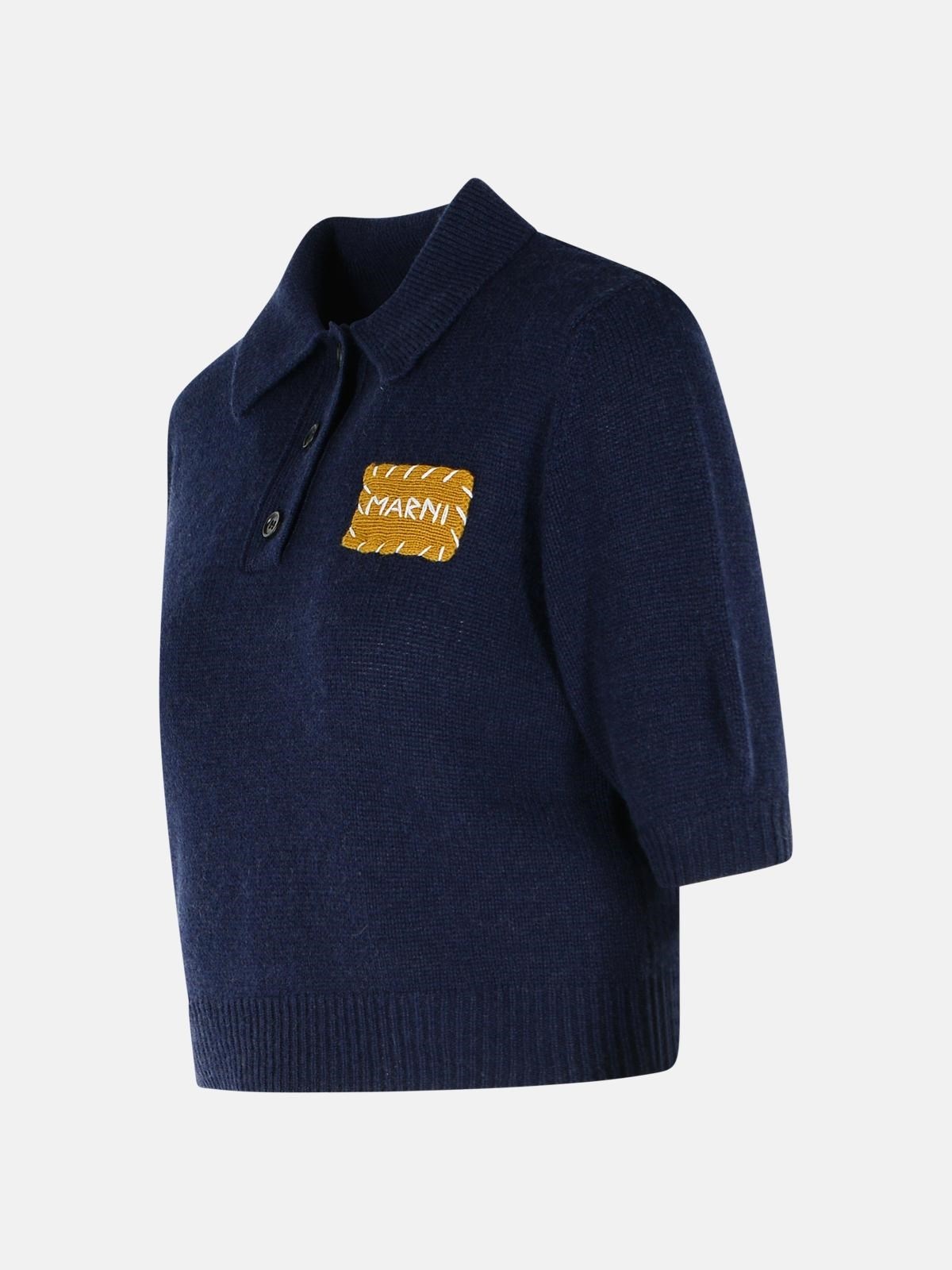 POLO SWEATER IN DARK BLUE CASHMERE WITH 'MARNI' APPLICATION - 2