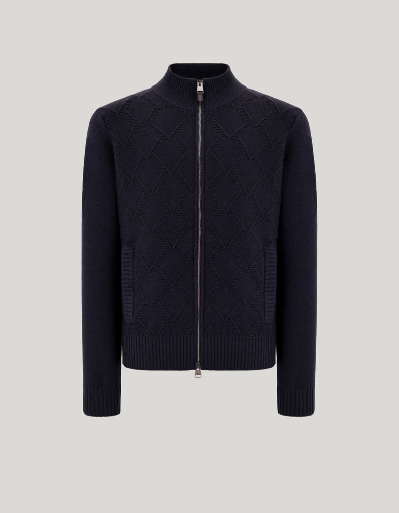 DARK NAVY STRUCTURED EXTRA-FINE MERINO WOOL CARDIGAN 1