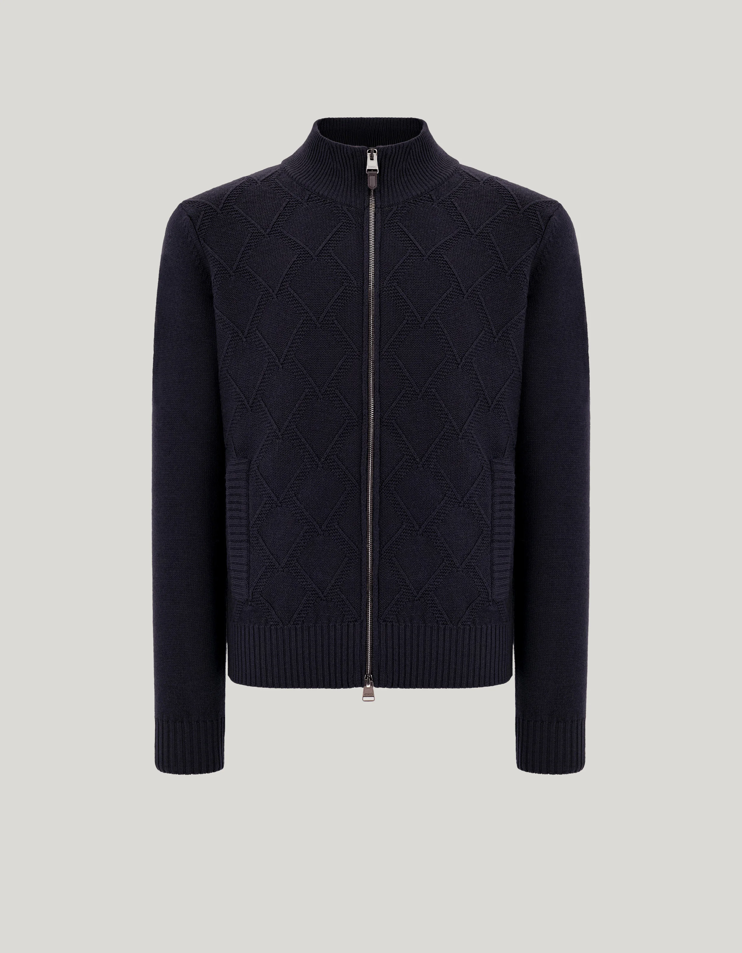 DARK NAVY STRUCTURED EXTRA-FINE MERINO WOOL CARDIGAN - 1