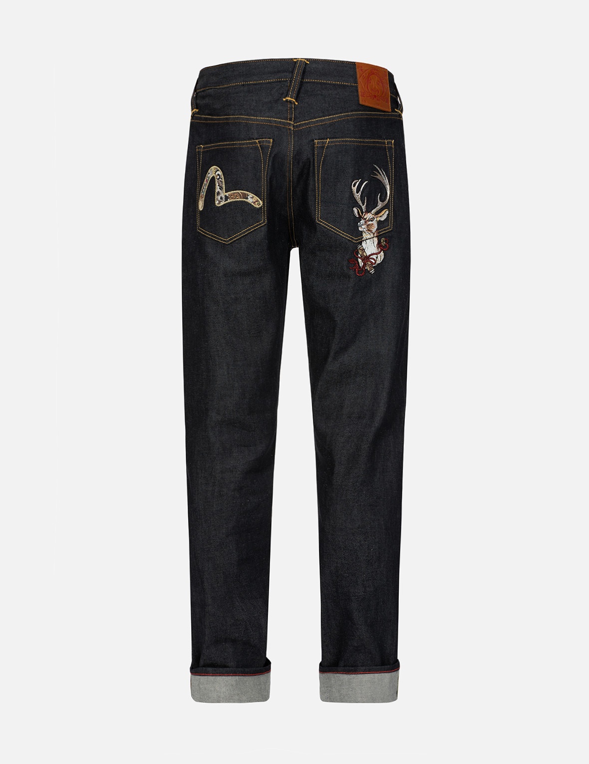 DEER AND SEAGULL EMBROIDERY SLIM FIT SELVEDGE DENIM JEANS #2010 - 1