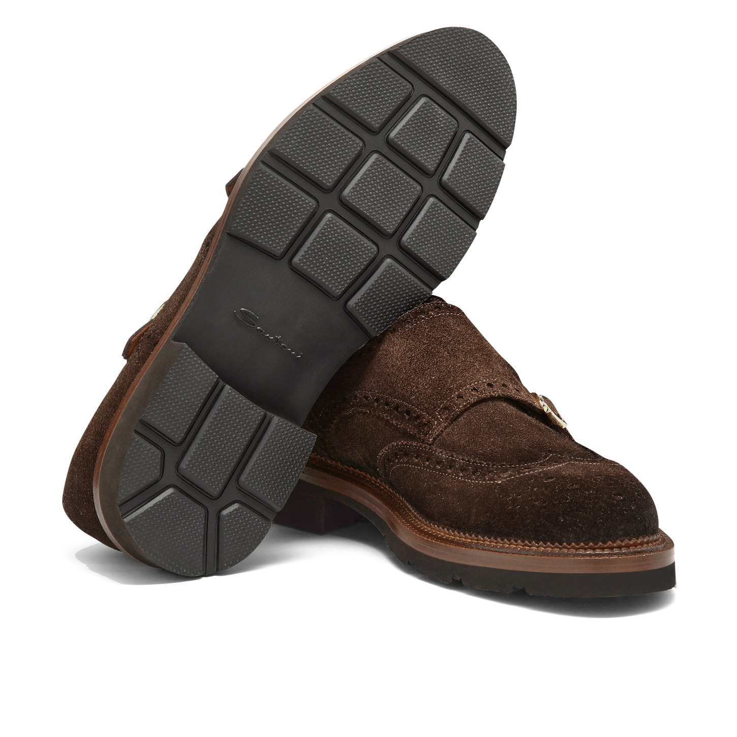 Men's dark brown suede double-buckle brogue shoe - 3