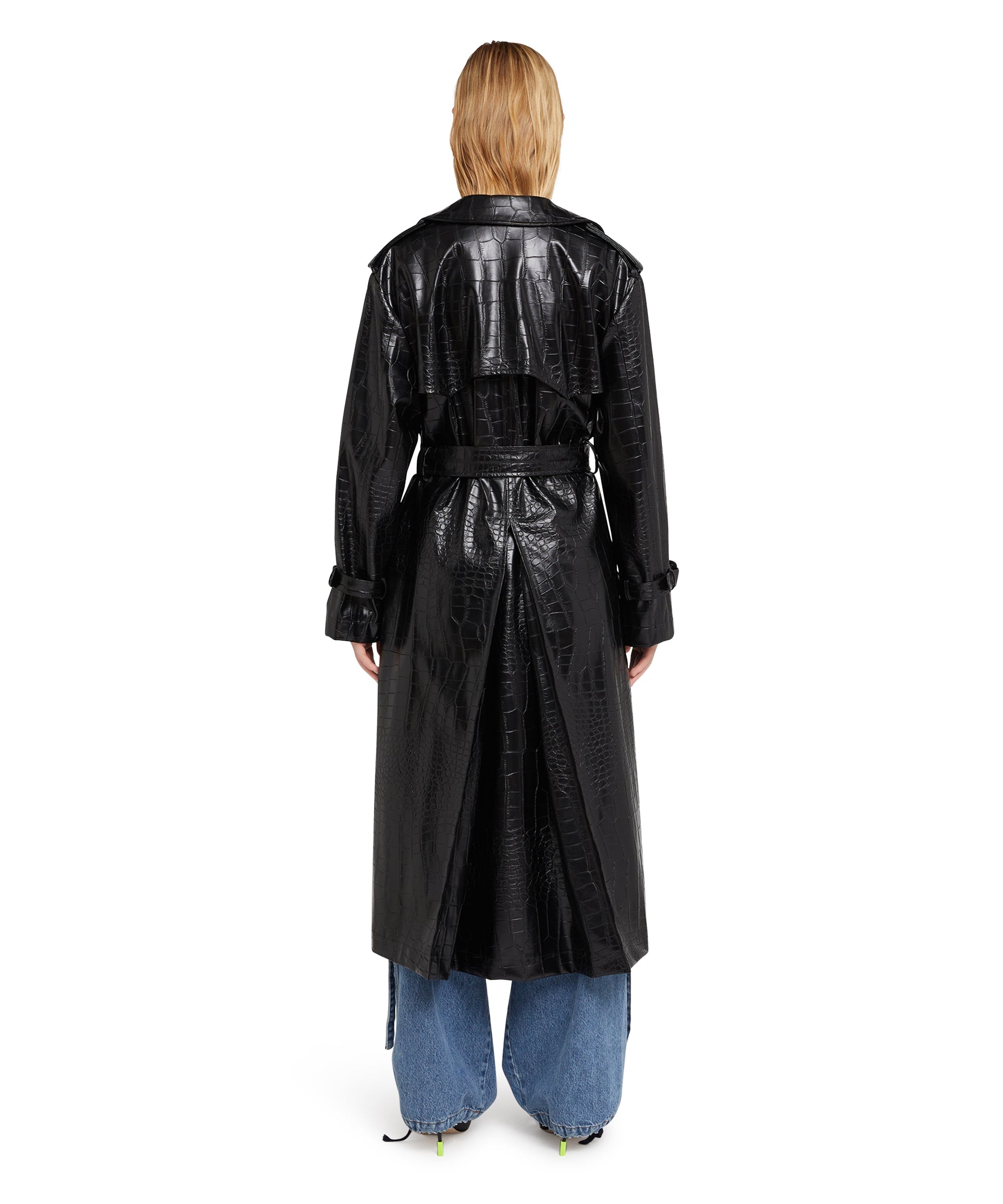 "Croco Faux Leather" fabric trench coat - 3