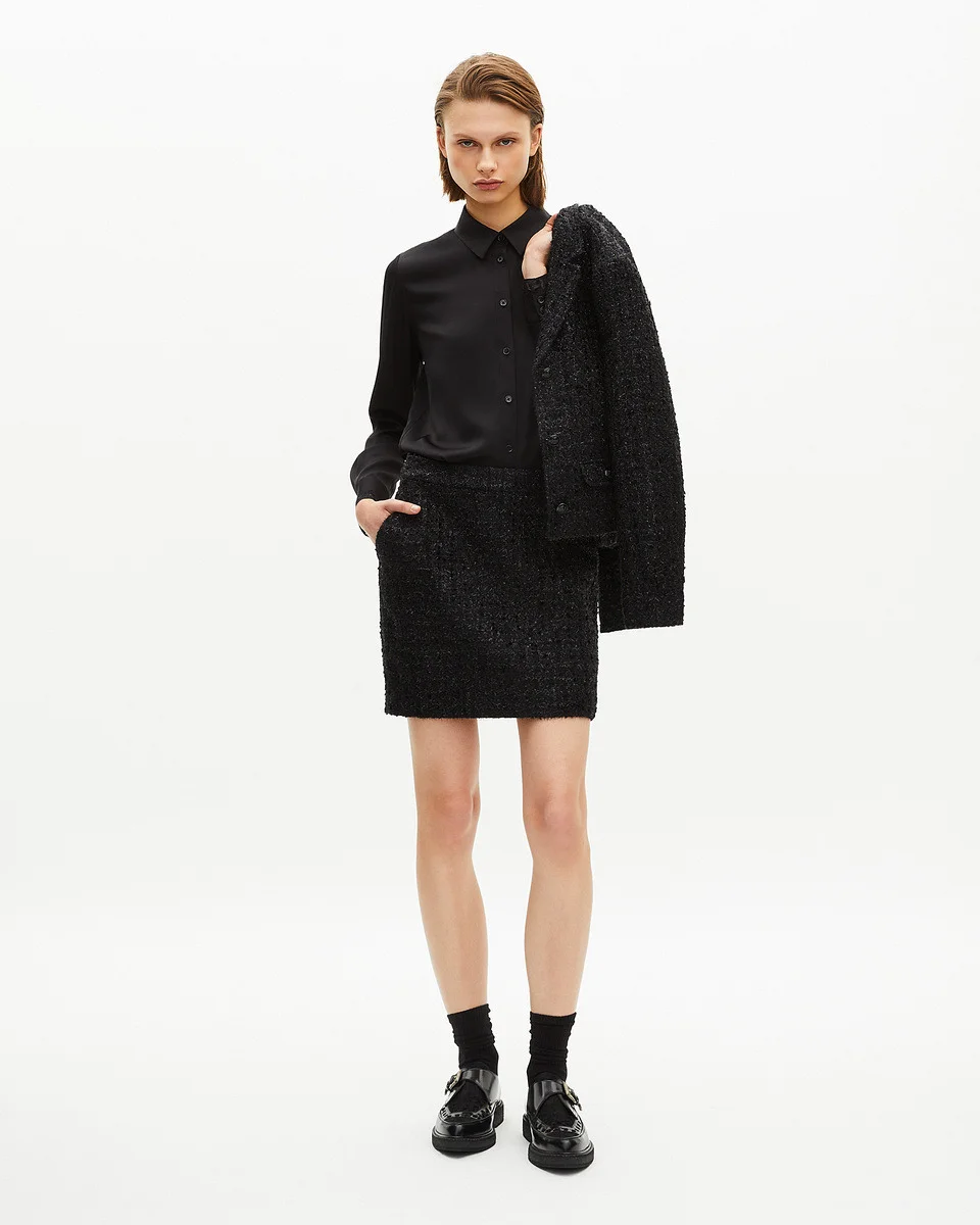 SHORT SKIRT IN SHINY BLACK TWEED - 1