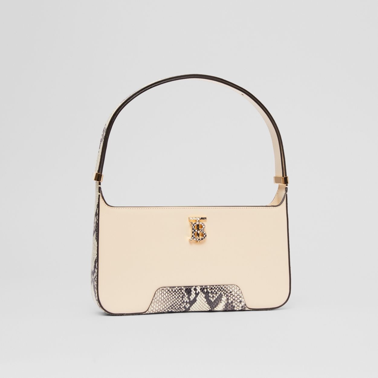 Leather and Python Print TB Shoulder Bag - 7