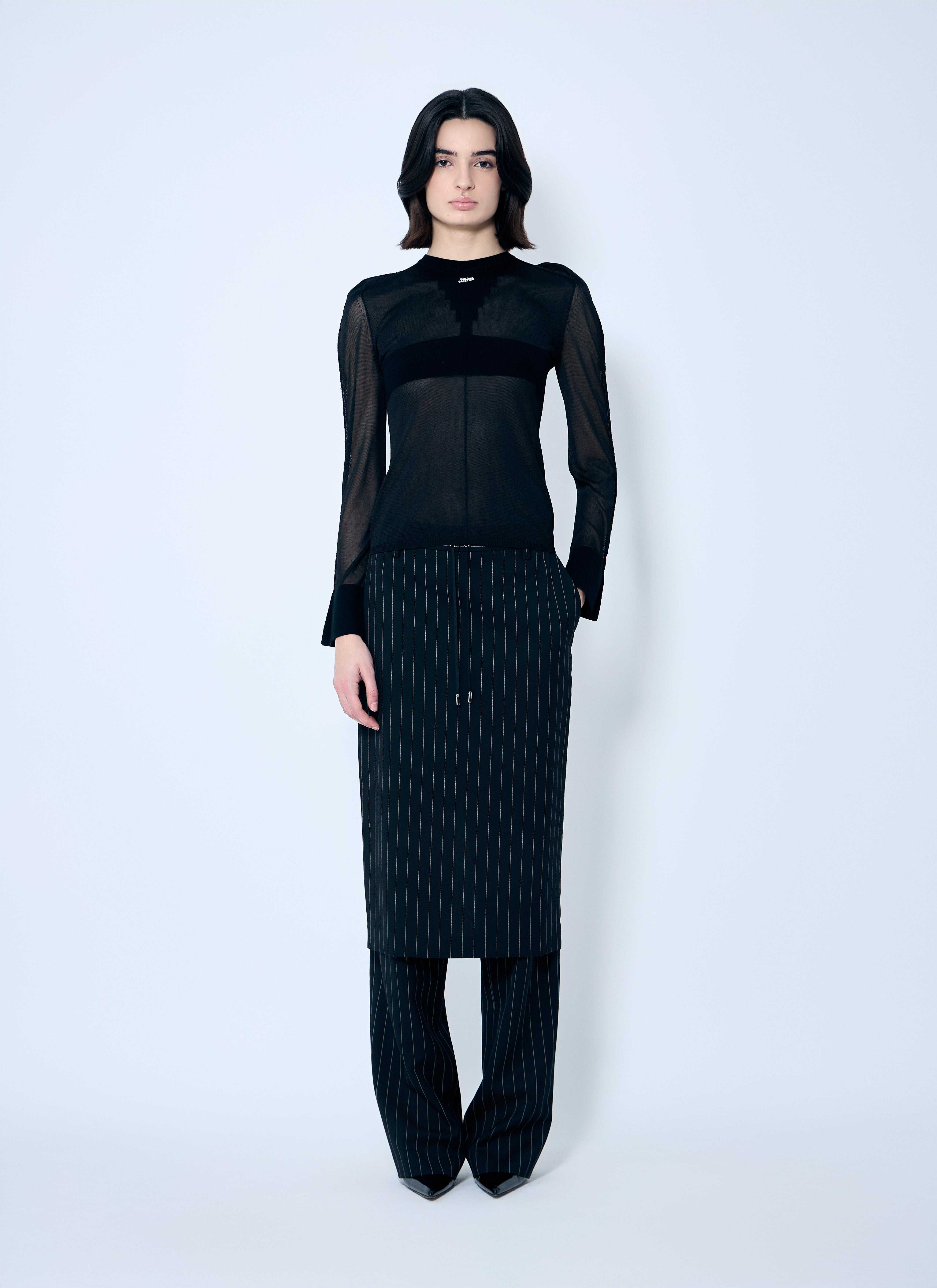 Jean Paul Gaultier Women Pinstriped Tailored Pants With Skirt Overlay - 2