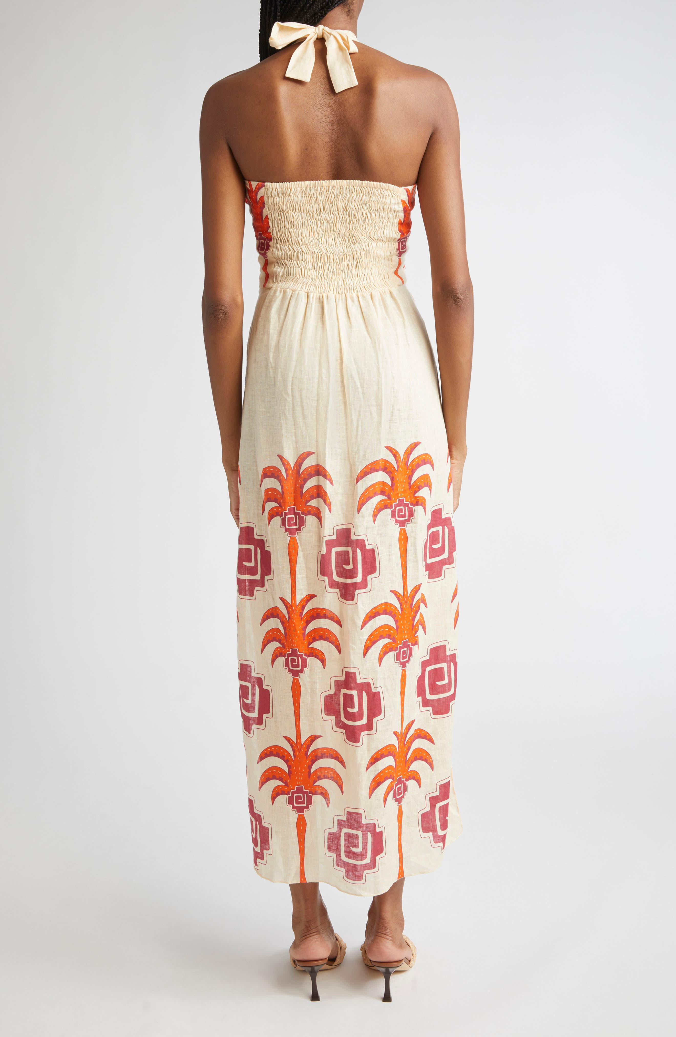Johanna Ortiz Water Adventure Linen Midi Dress in Ecru /Red/Wine at Nordstrom - 2