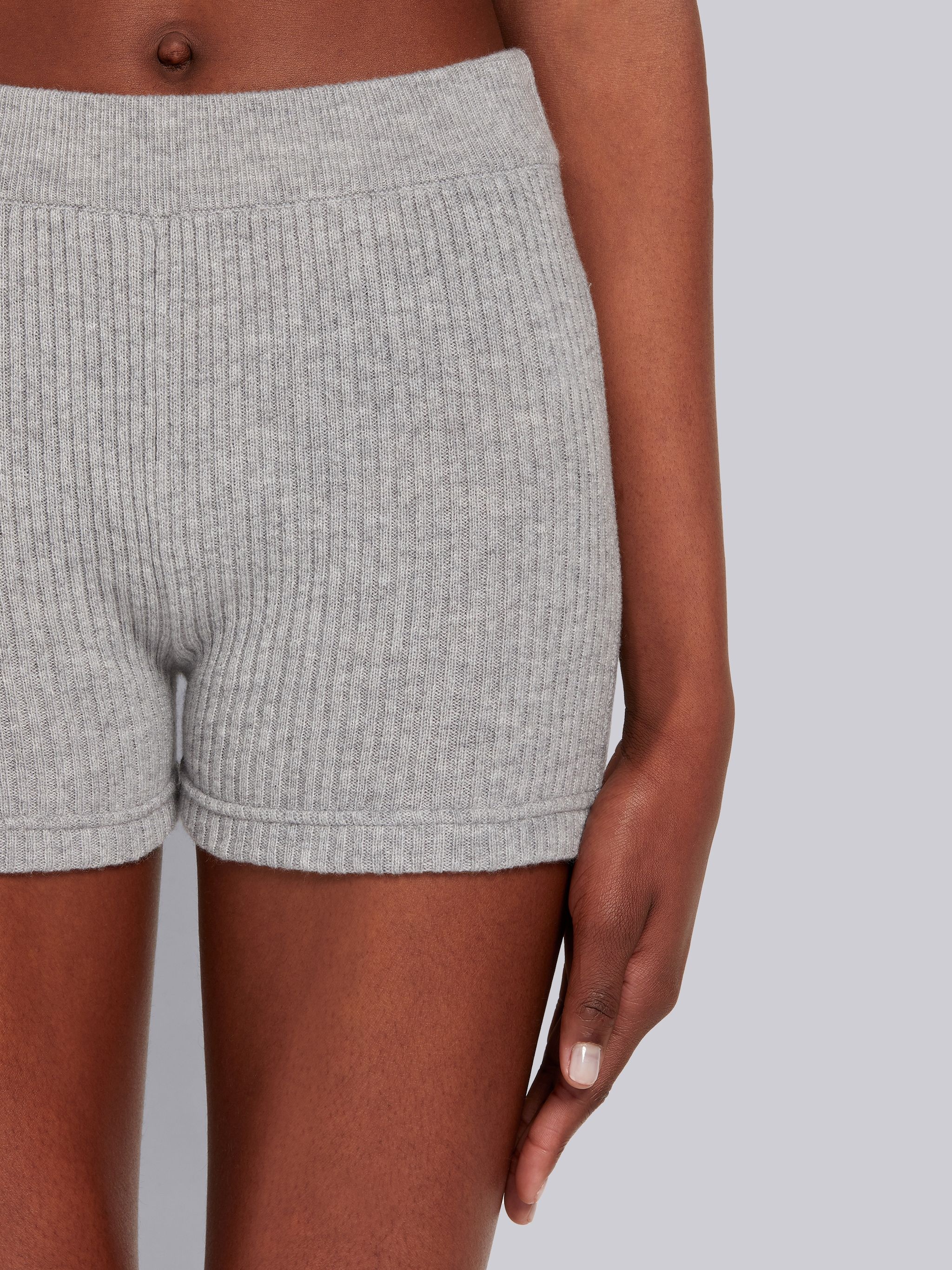 Light Grey Cashmere 2x2 Rib High Rise Brief Shorts - 5