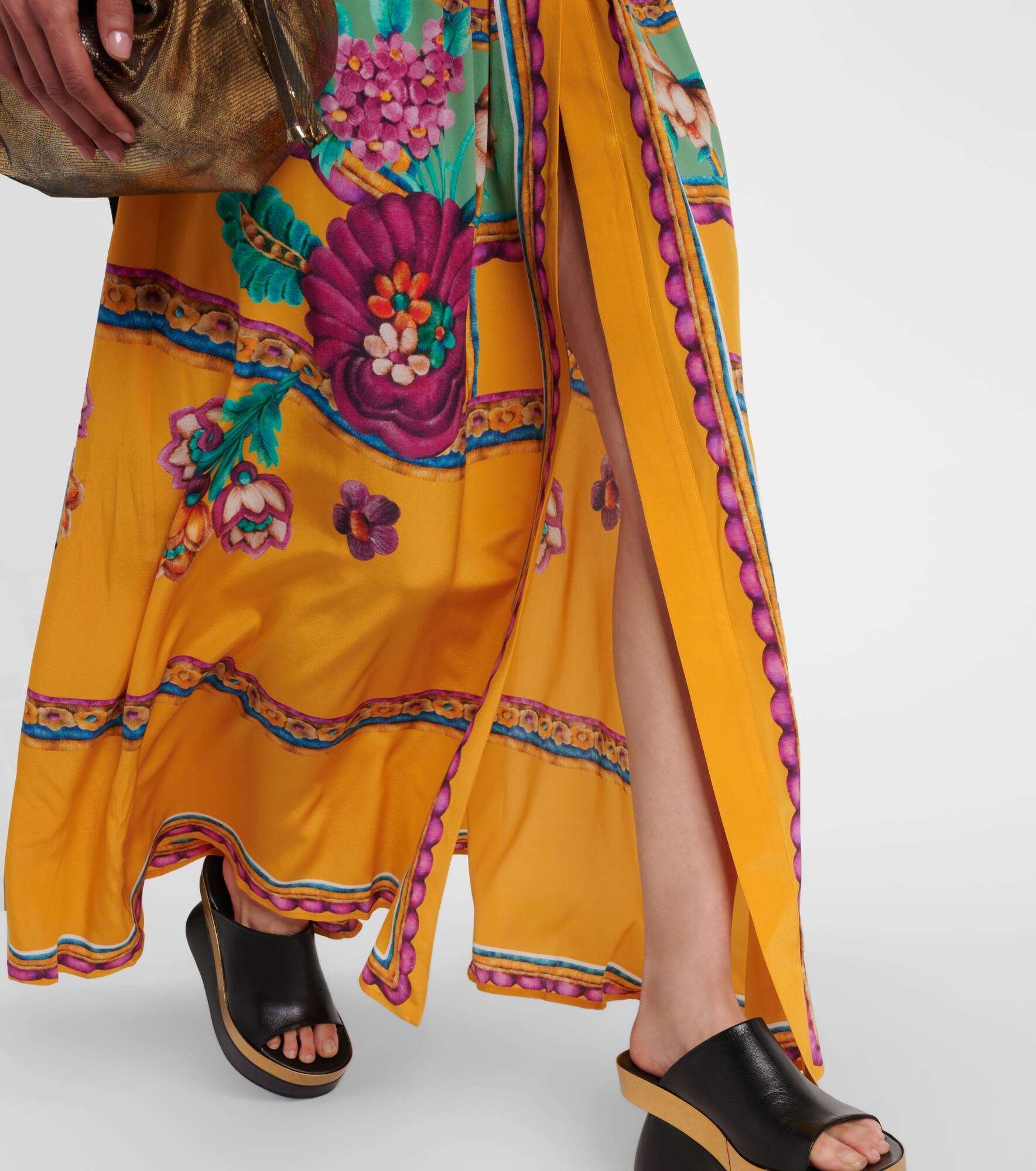 Floral balloon-sleeve silk satin gown - 5