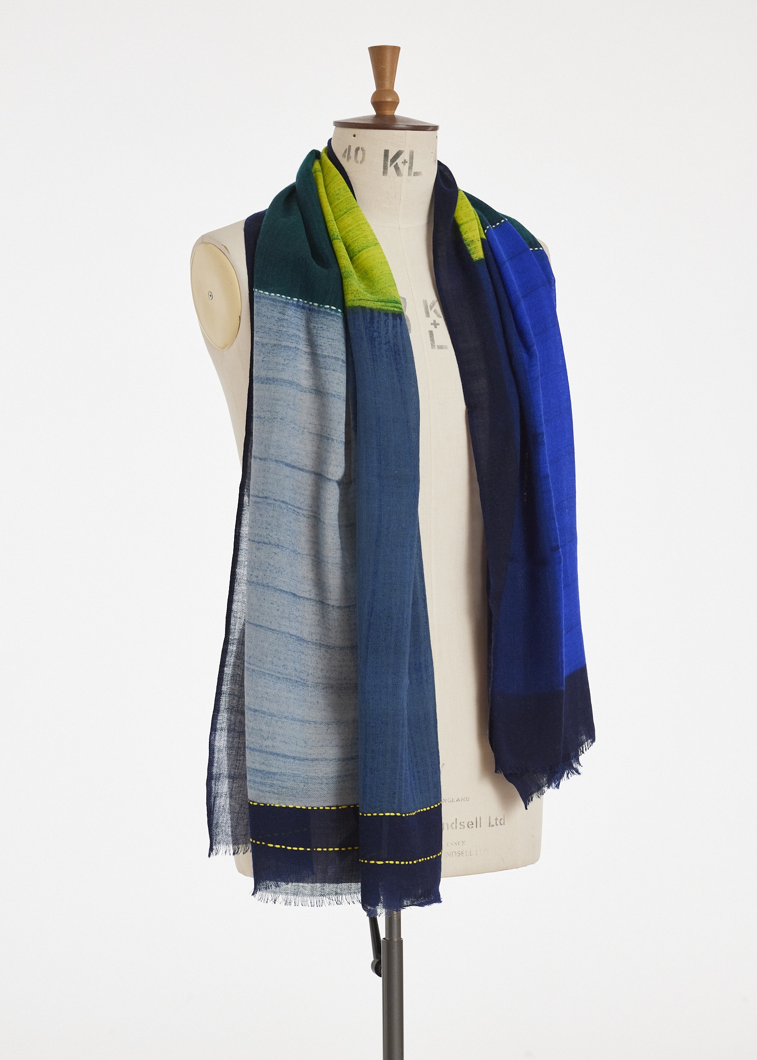 Blue Wool 'Colour Block' Scarf - 2