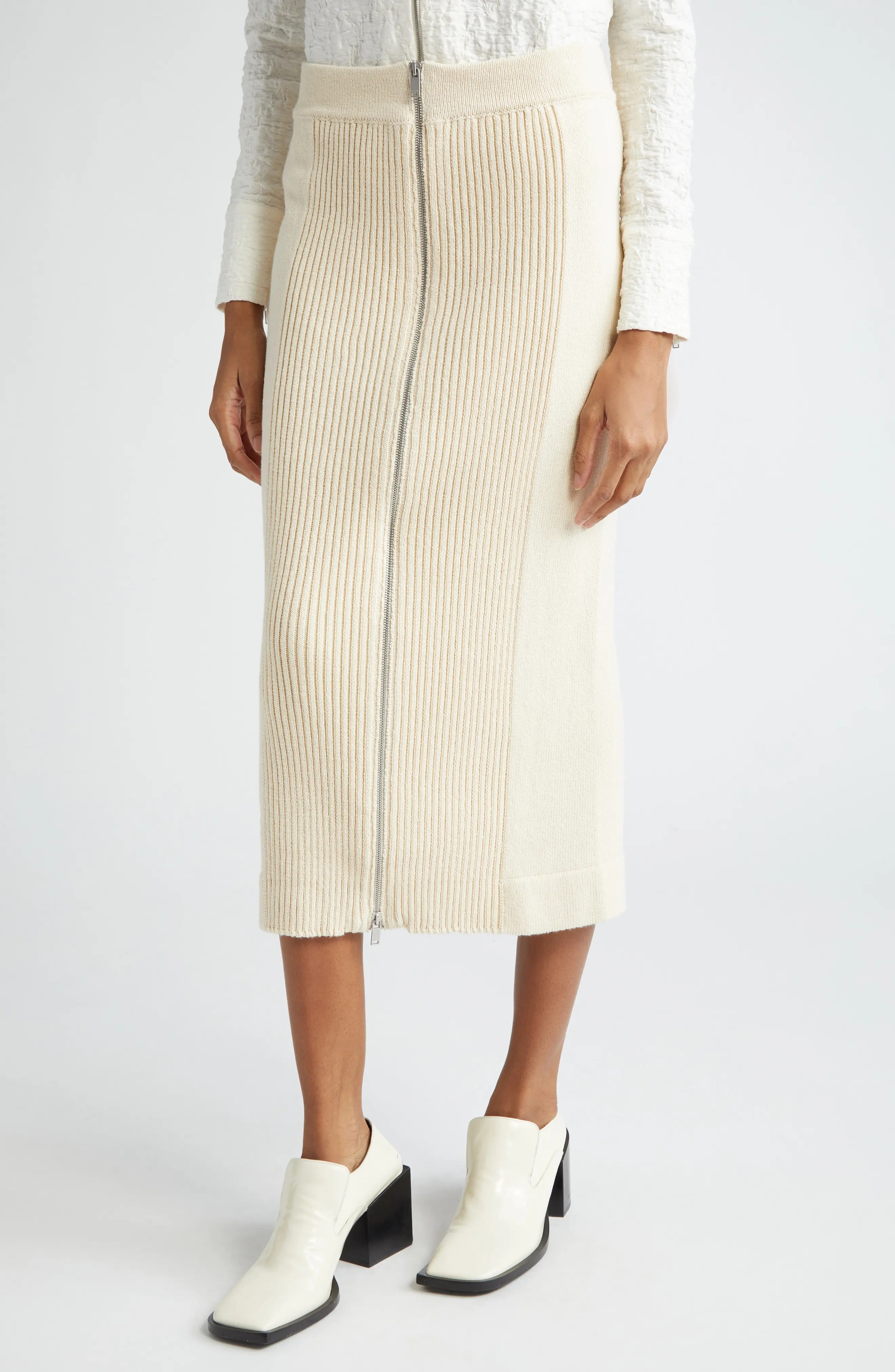 Front Zip Knit Cotton Rib Skirt - 5